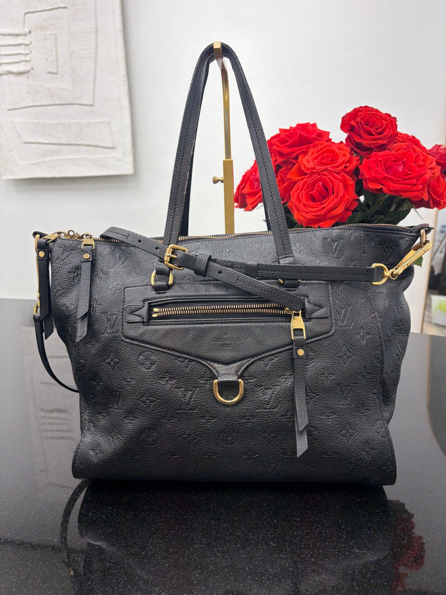 Louis Vitton Black Monogram Leather Lumineuse PM Tote Bag