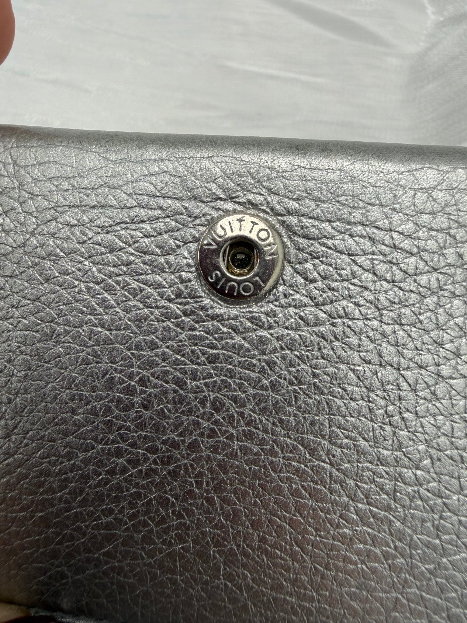 Louis Vuitton Silver Leather Mini Lockme Compact Trifold Wallet