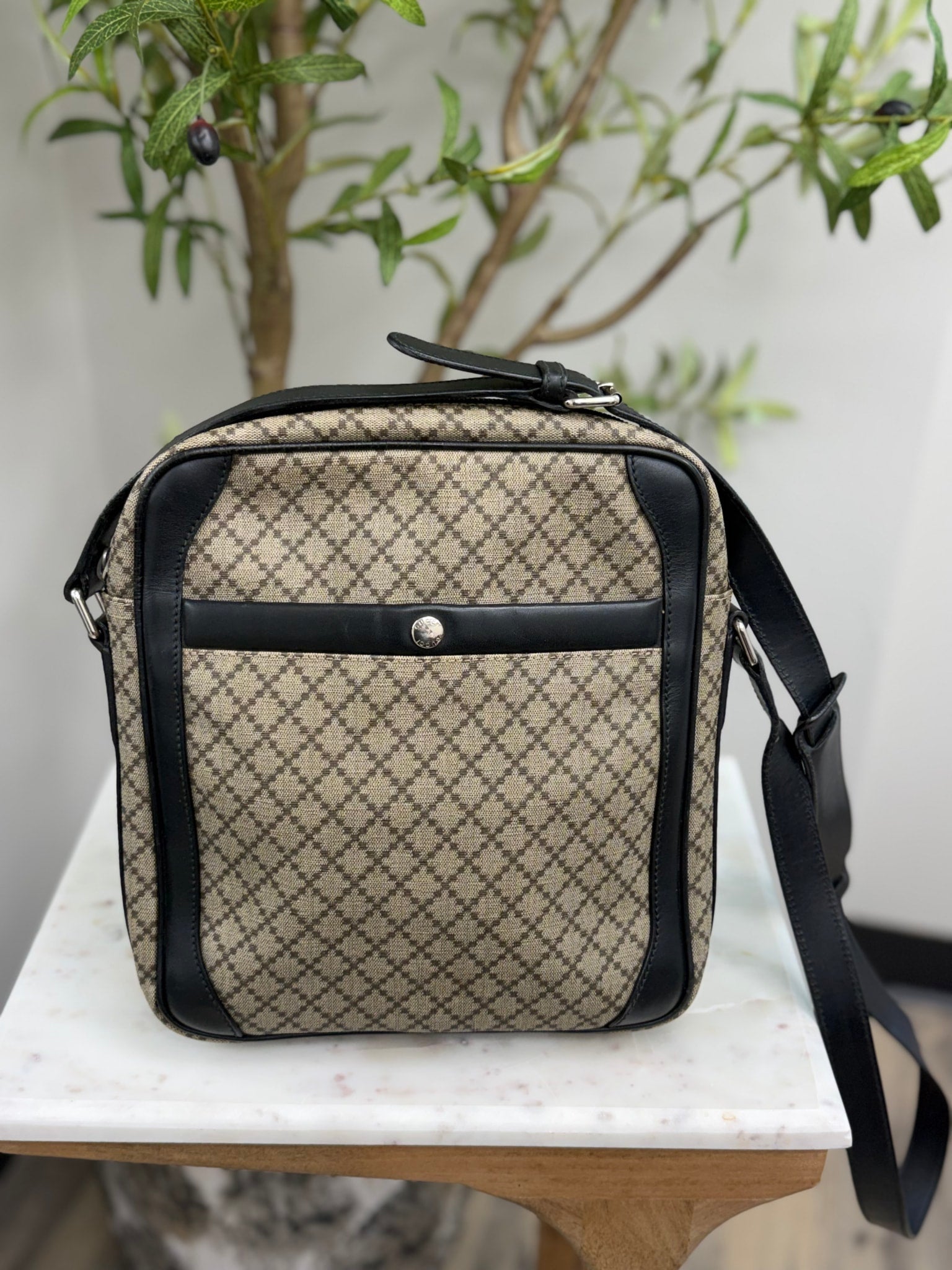 Gucci Brown Coated Canvas Diamante Crossbody Bag