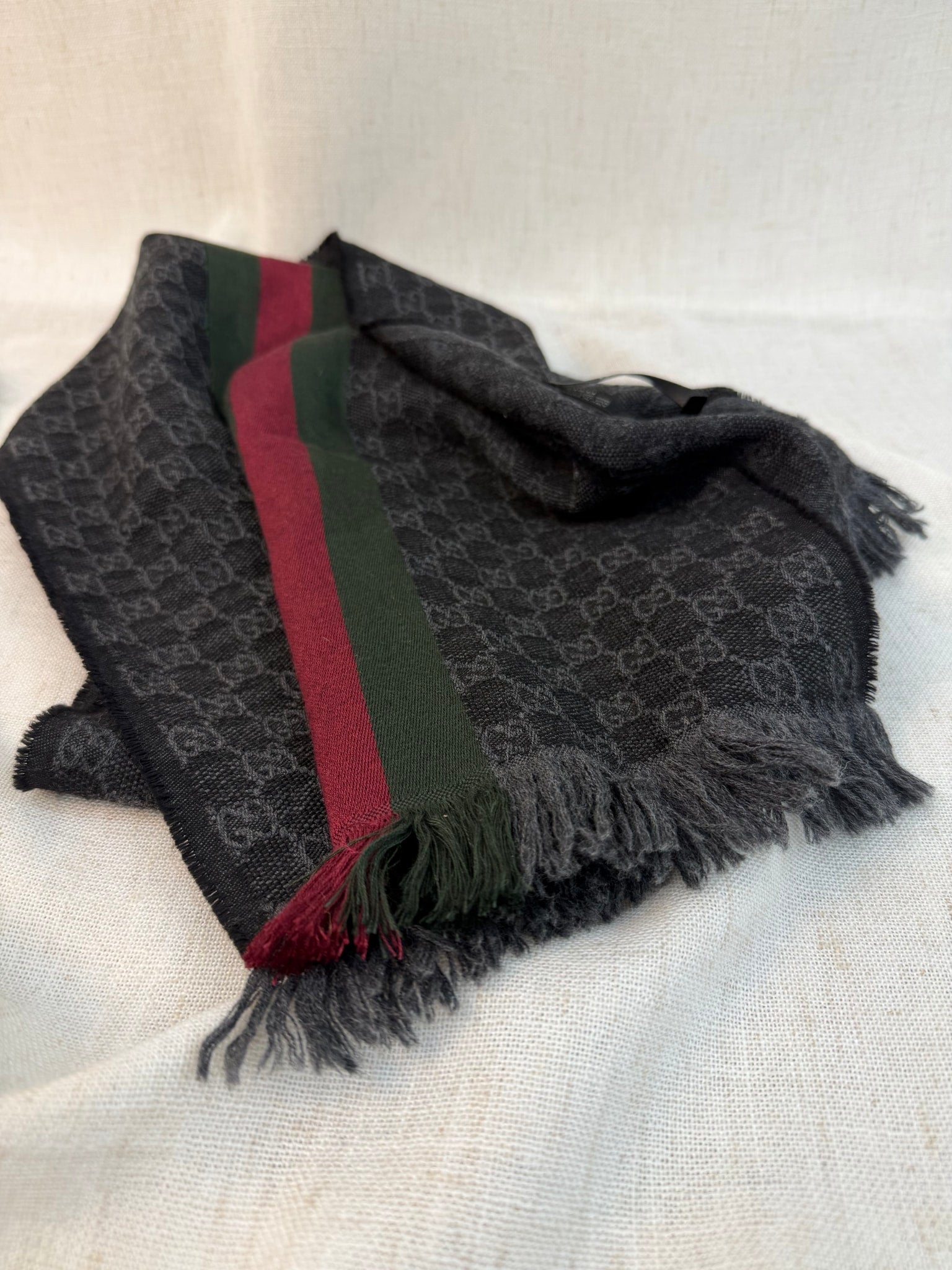 Gucci Black GG Motif Scarf With Web