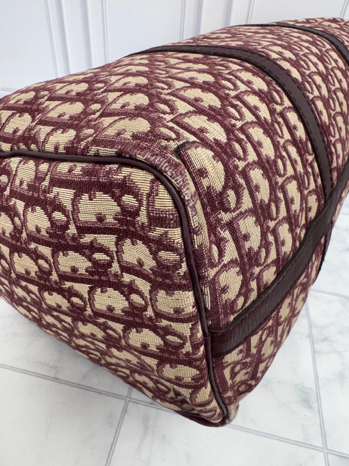 Christian Dior Burgundy Trotter Canvas Boston Bag 40