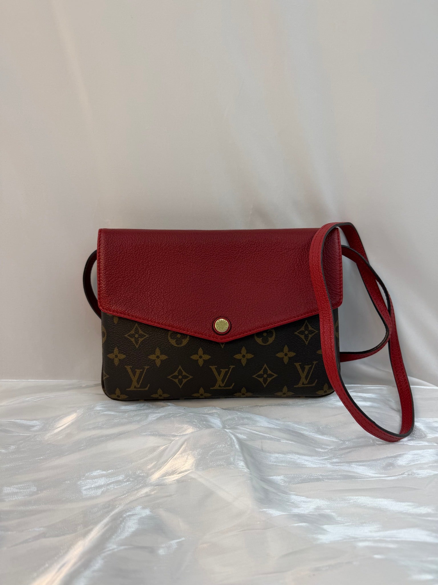 Louis Vuitton Monogram And Red Leather Twice Pochette Bag