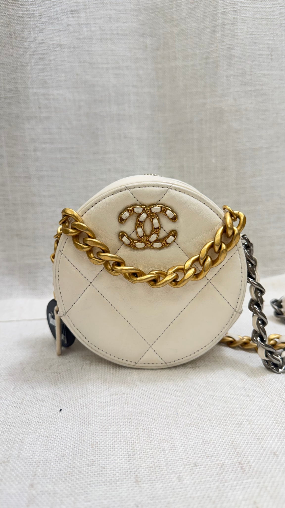 Chanel Cream Quilted 19 Round Crossbody Bag