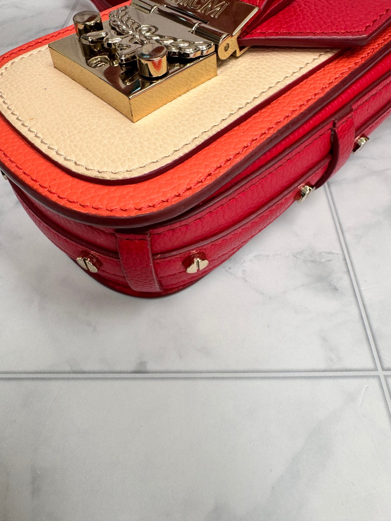 MCM Red Tricolor Pebbled Leather Patricia Mini Crossbody Bag