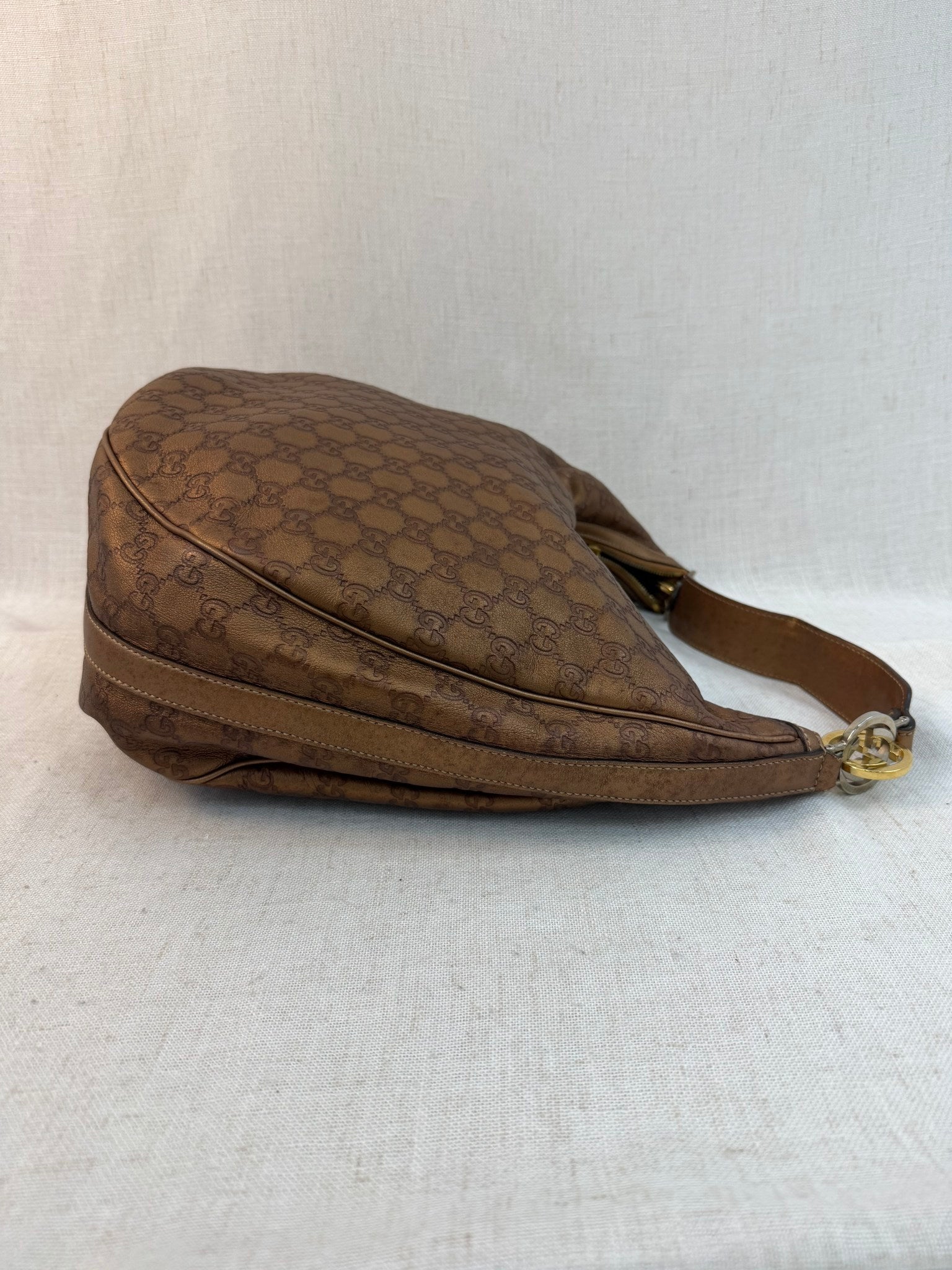 Gucci Bronze Leather Guccissima Sukey Hobo Bag