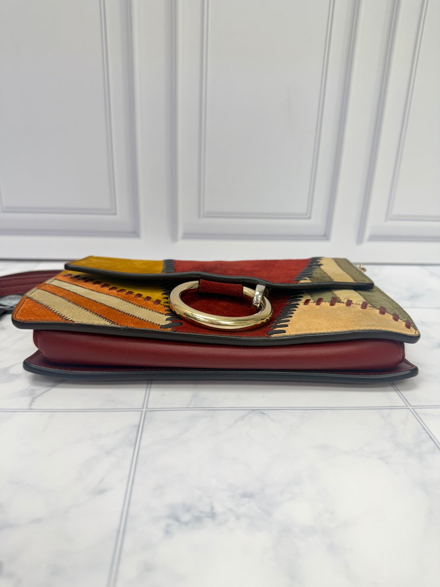 Chloe Multicolor Suede Leather Patchwork Small Faye Crossbody Bag