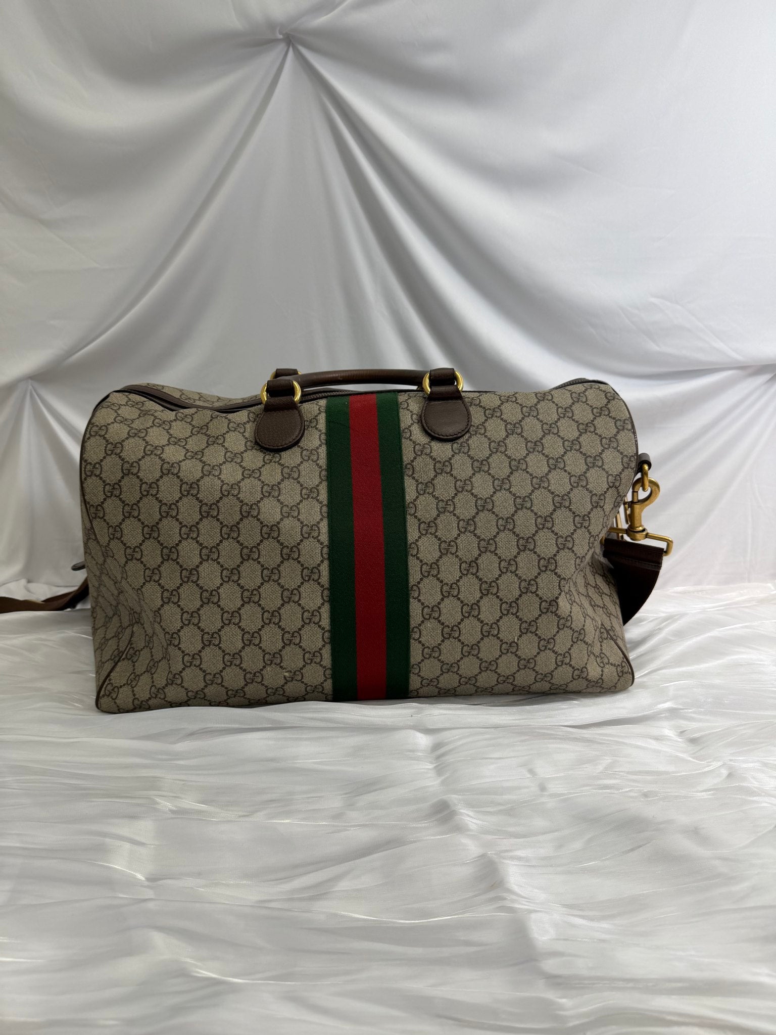 Gucci GG Brown Coated Canvas Ophidia Medium Duffle Bag
