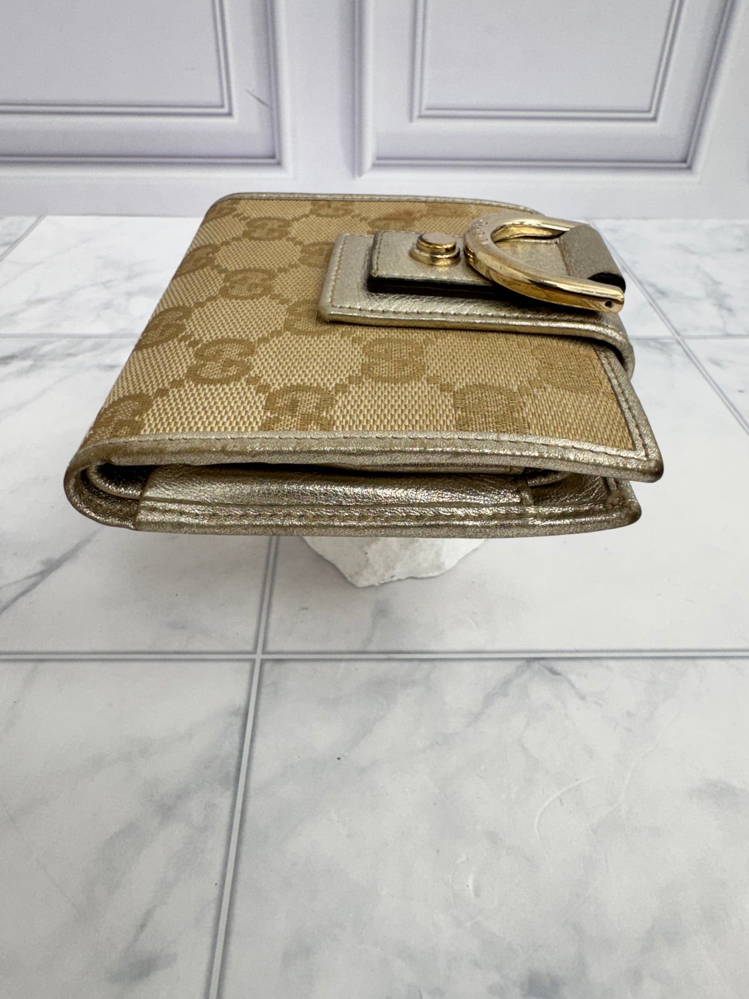 Gucci Beige GG Canvas Compact Snap Wallet