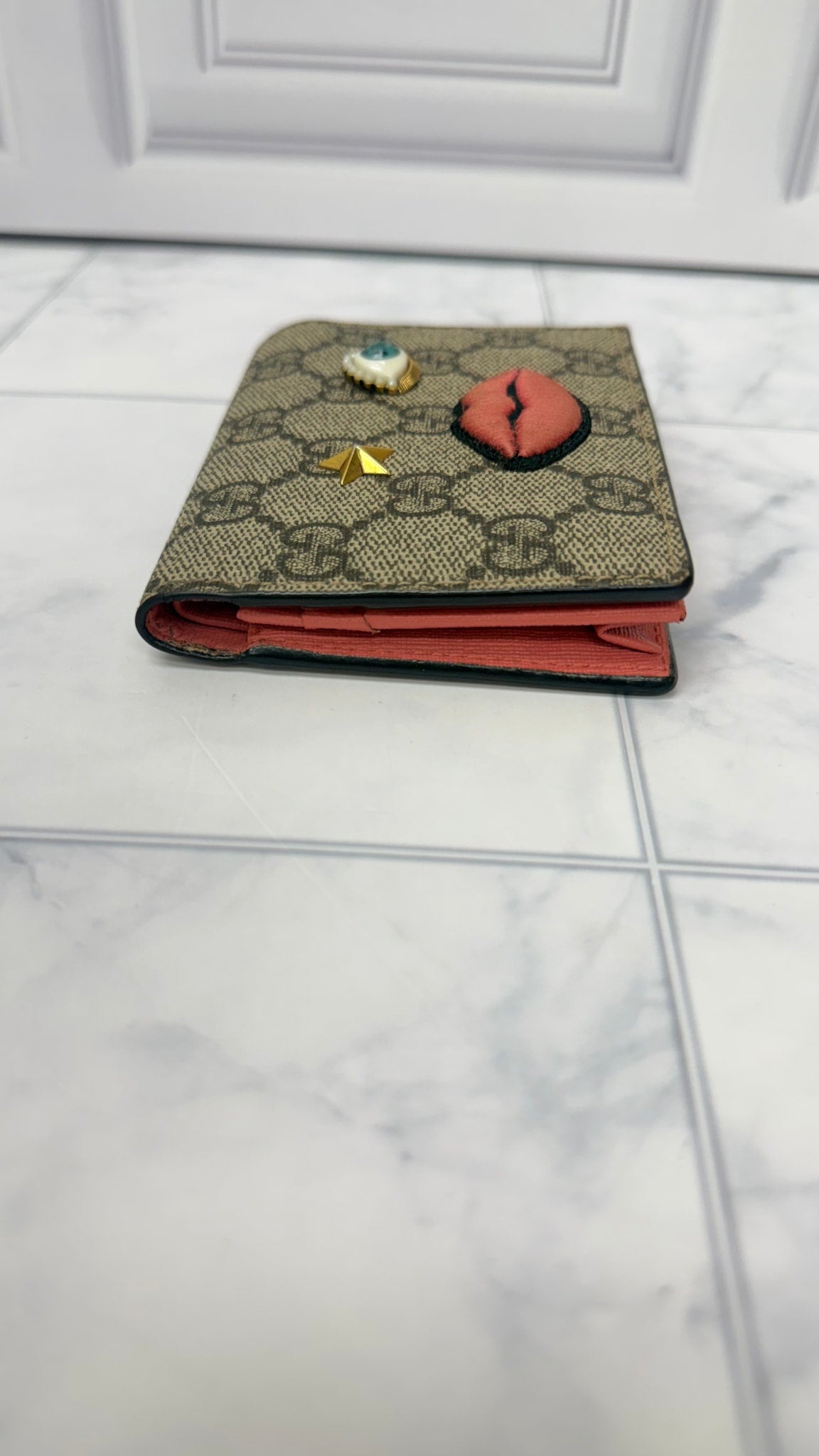 Gucci GG Supreme Face Embroidered Compact Wallet