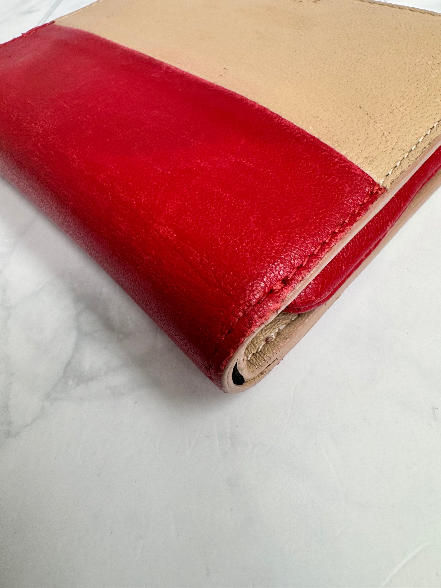 Celine Red And Nude Leather Compact Wallet