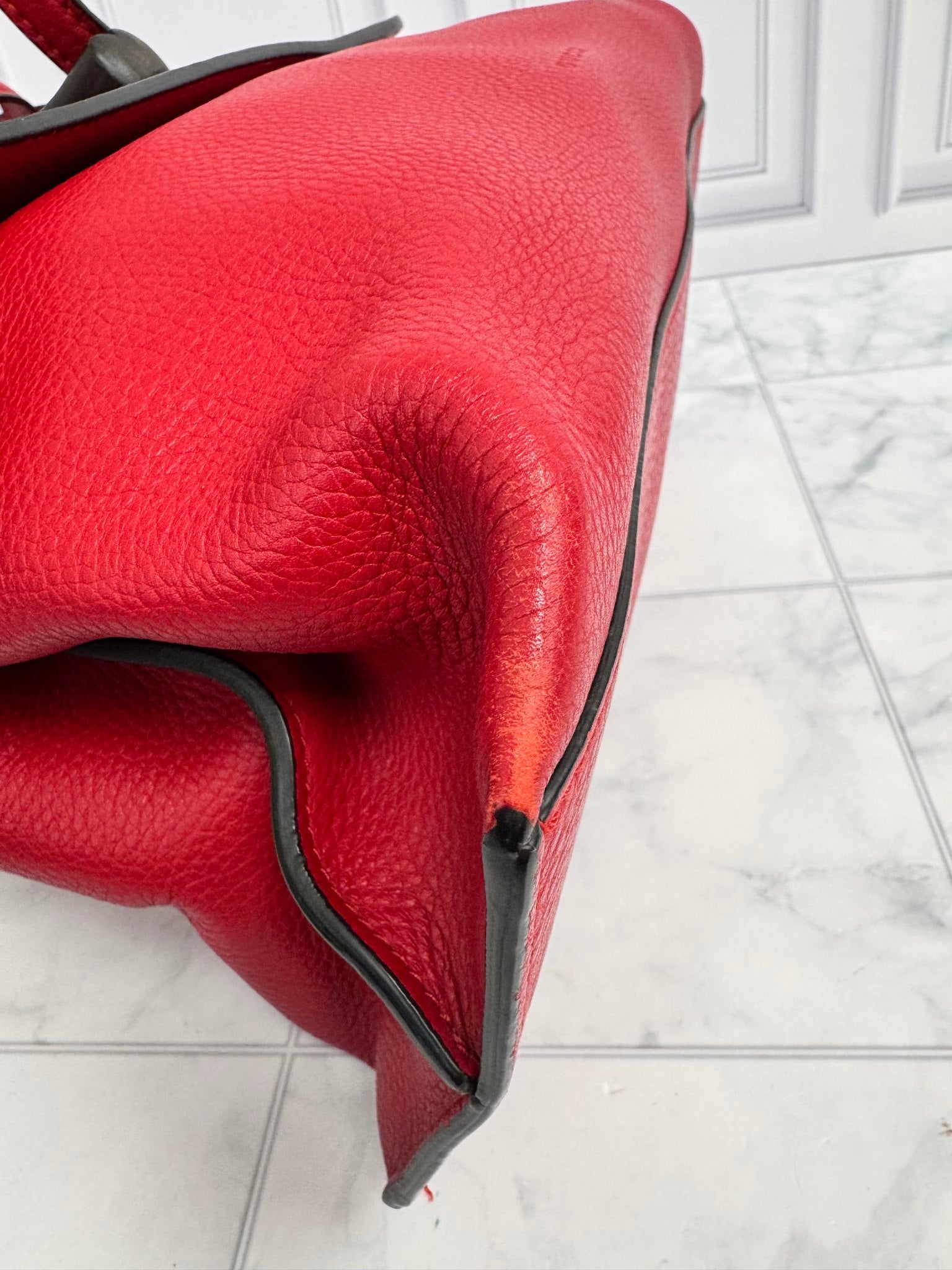 Gucci Red Grained Leather Daily Bamboo Medium 2Way Bag