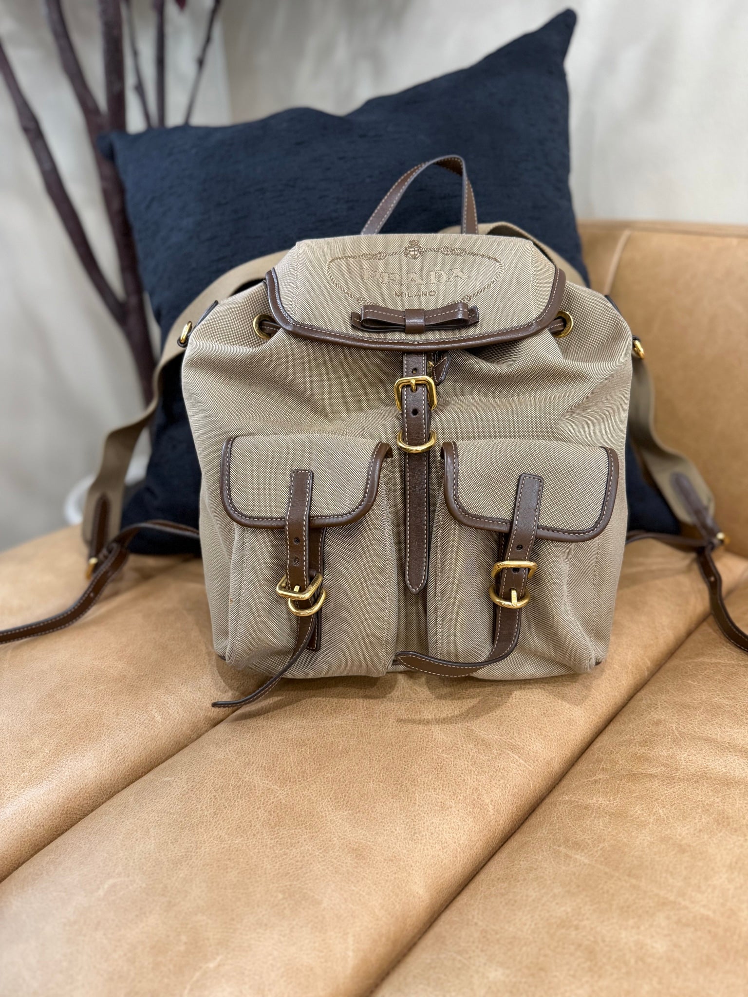 Prada Brown Canvas & Leather Backpack