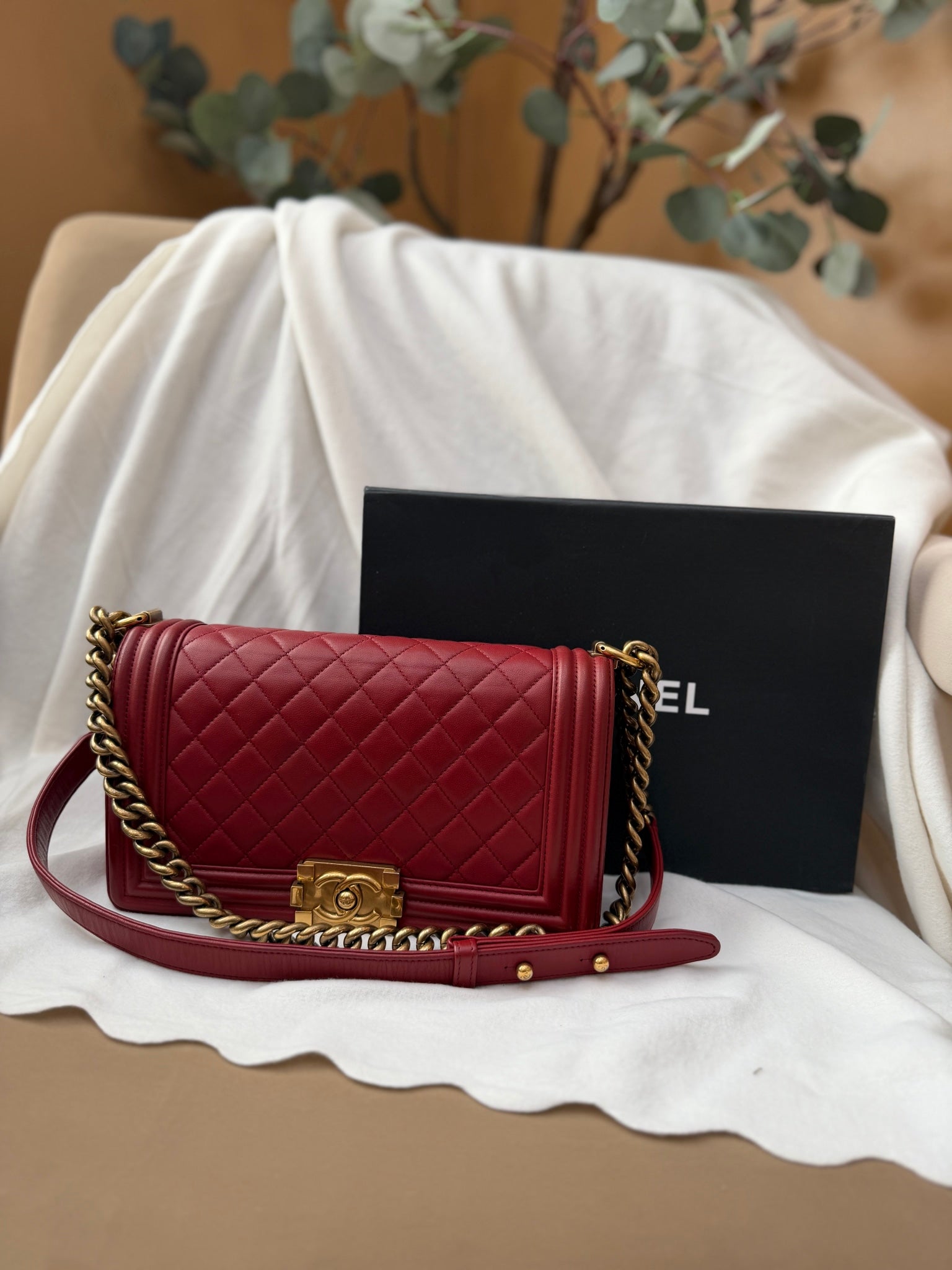 Chanel Wine Red Quilted Calfskin Medium Boy Bag