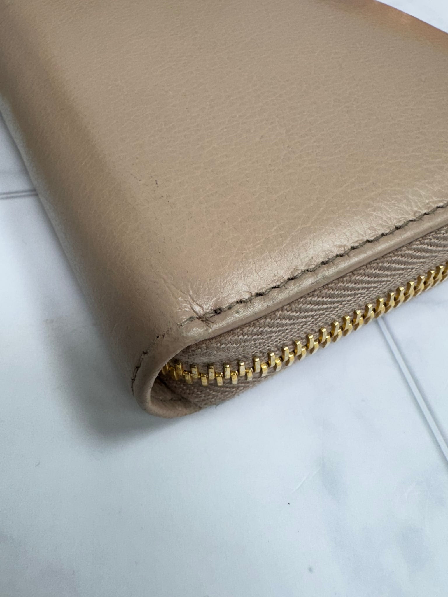 Prada Beige Leather Long Zippy Wallet
