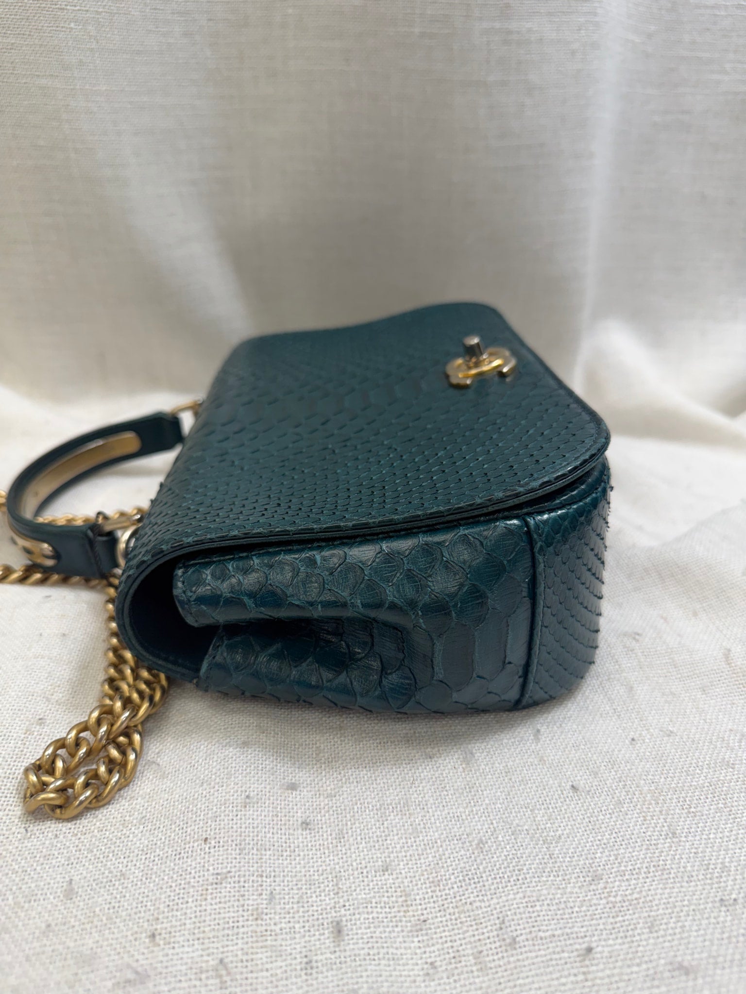 Chanel Deep Green Python Leather Top Handle Flap Bag