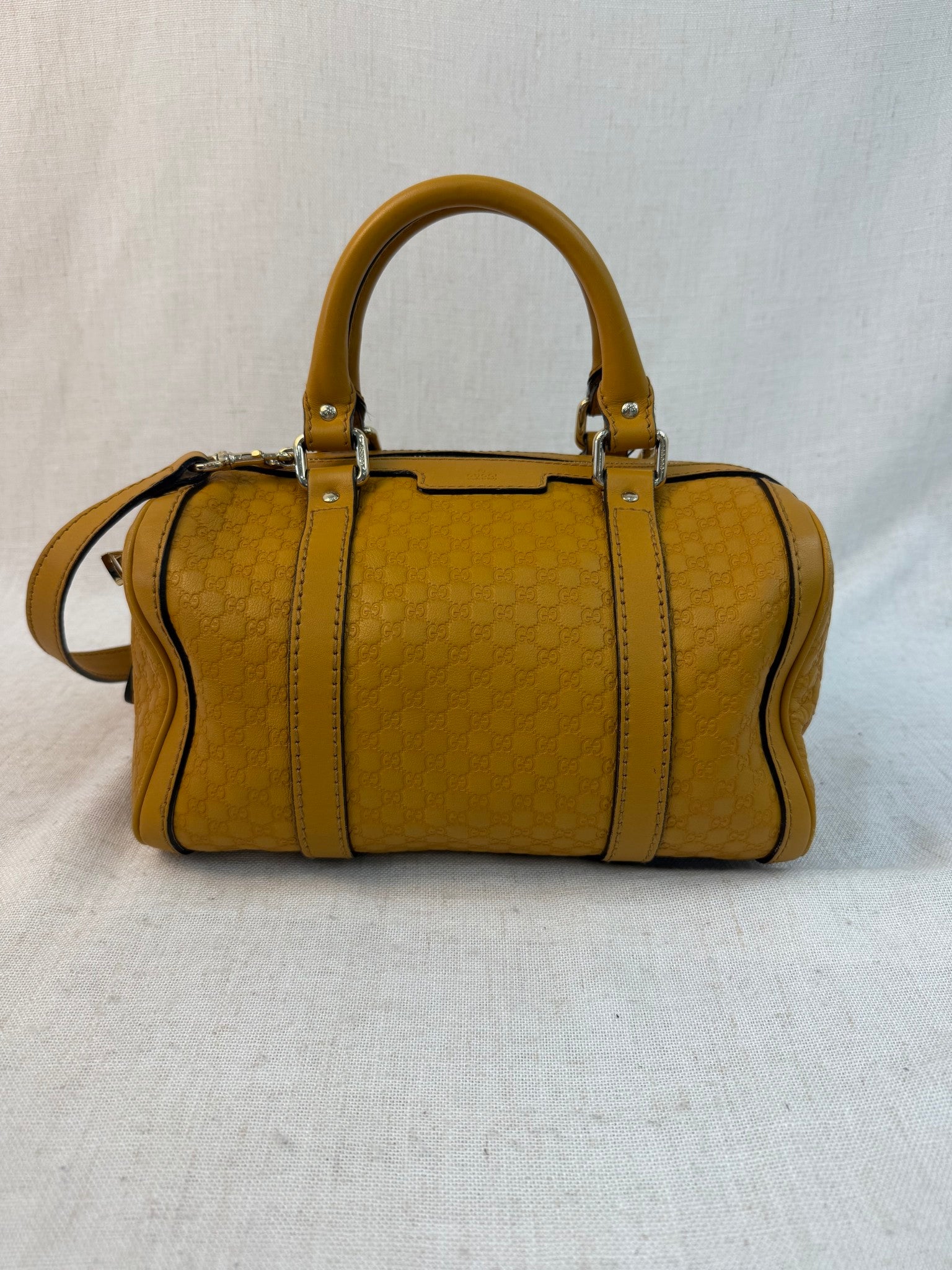Gucci Mustard Yellow Leather Microguccissima Boston Bag