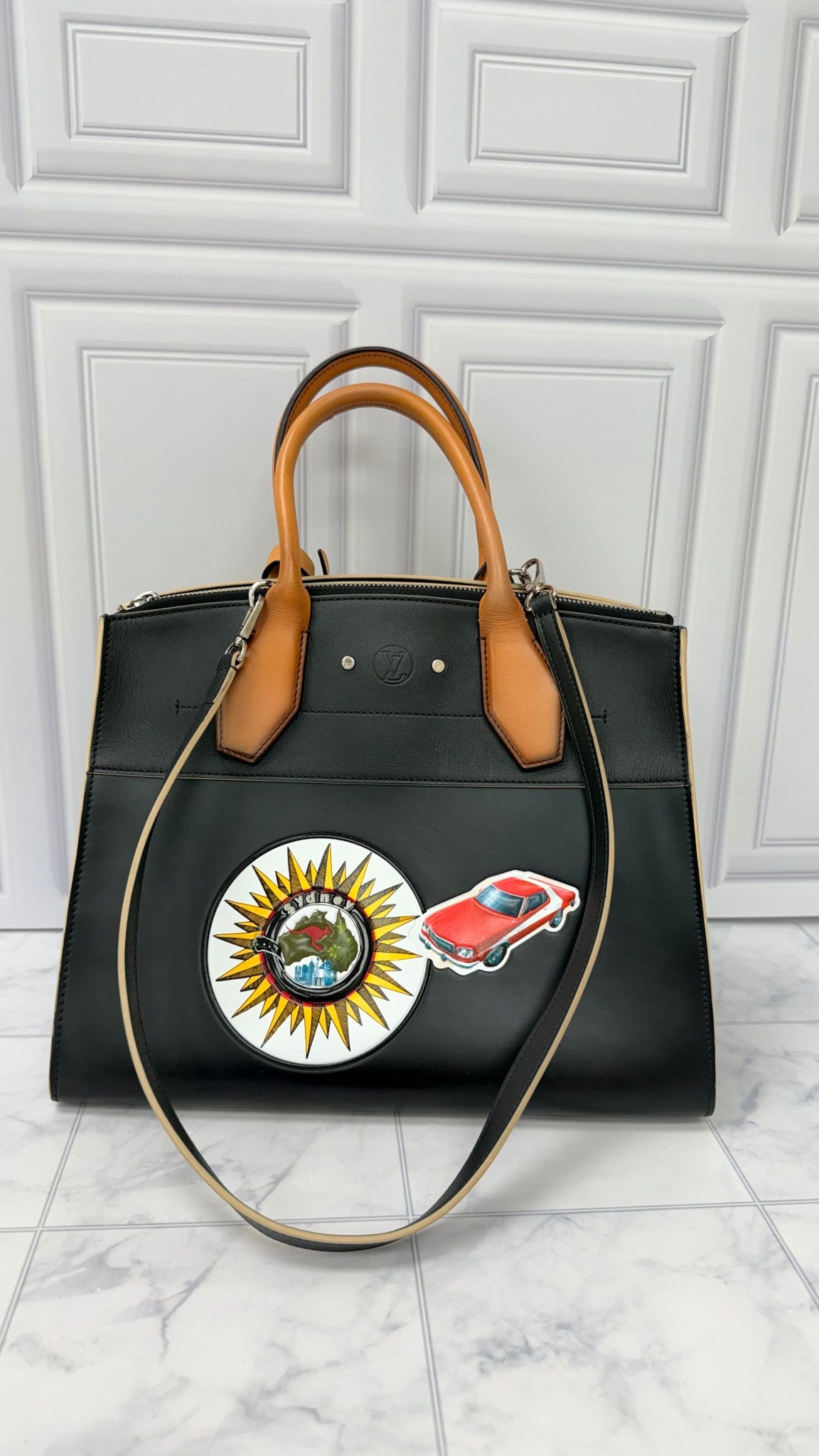 Louis Vuitton Black Leather World Tour City Steamer MM Bag