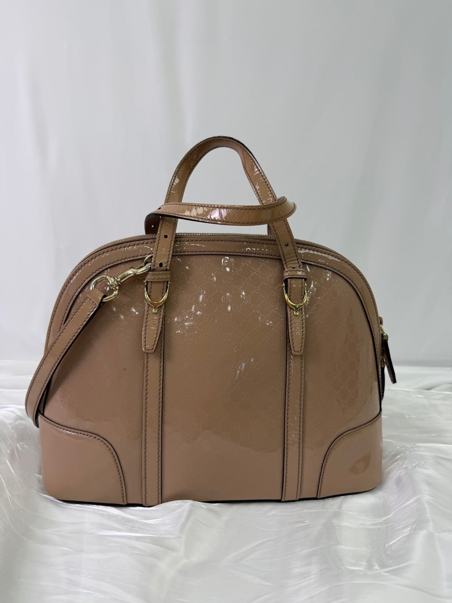 Gucci Beige Patent Leather Guccissima Two Way Bag