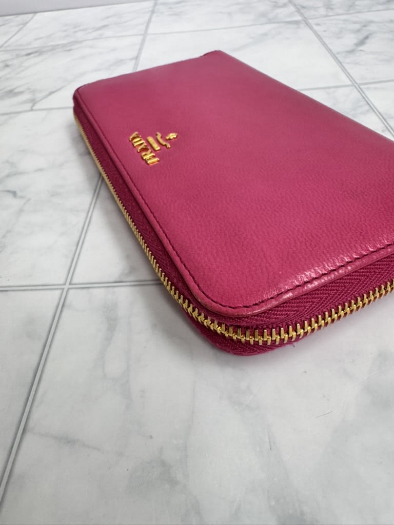 Prada Pink Grained Leather Long Zippy Wallet