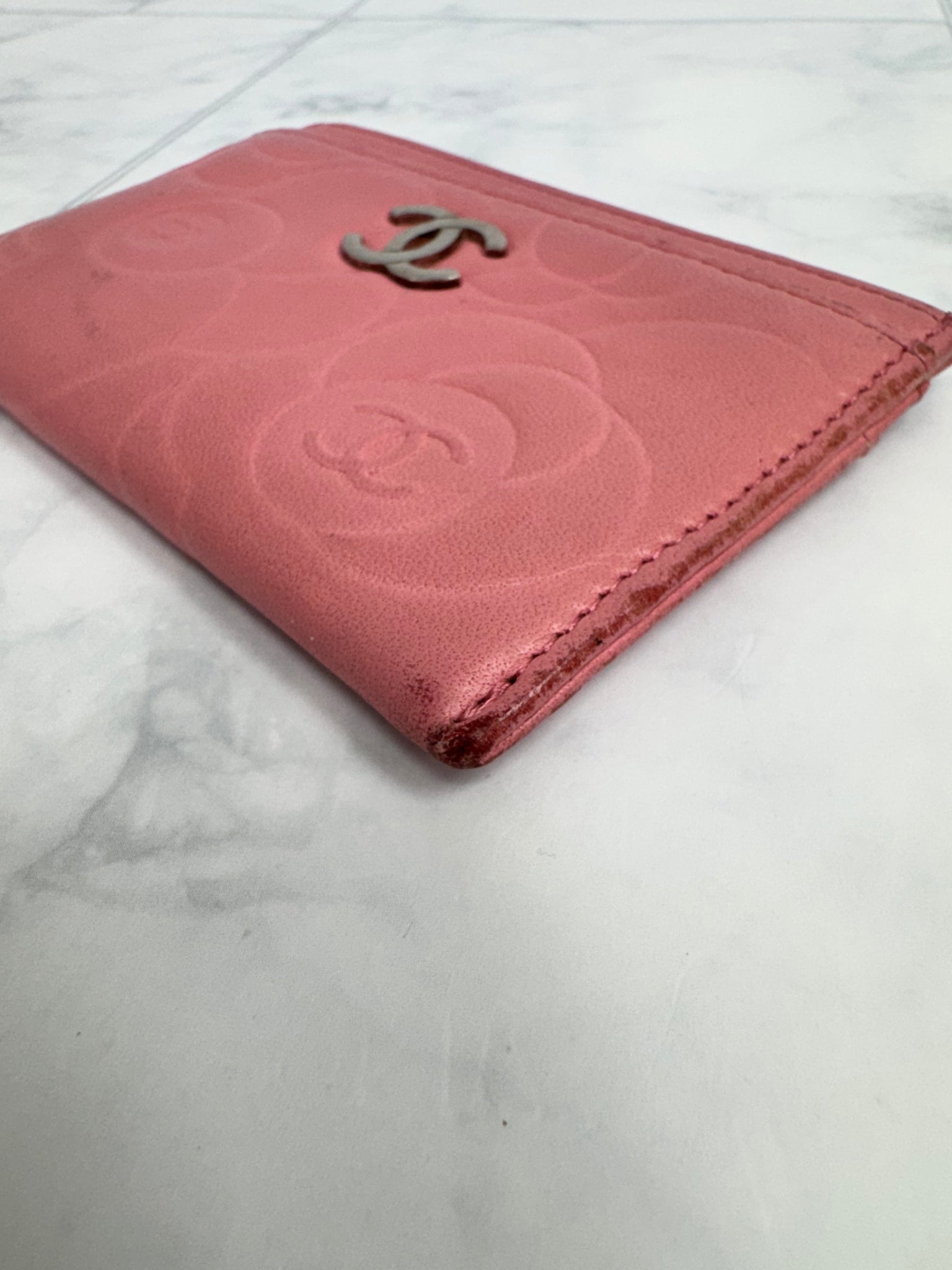 Chanel Pink Embossed Leather Card Case
