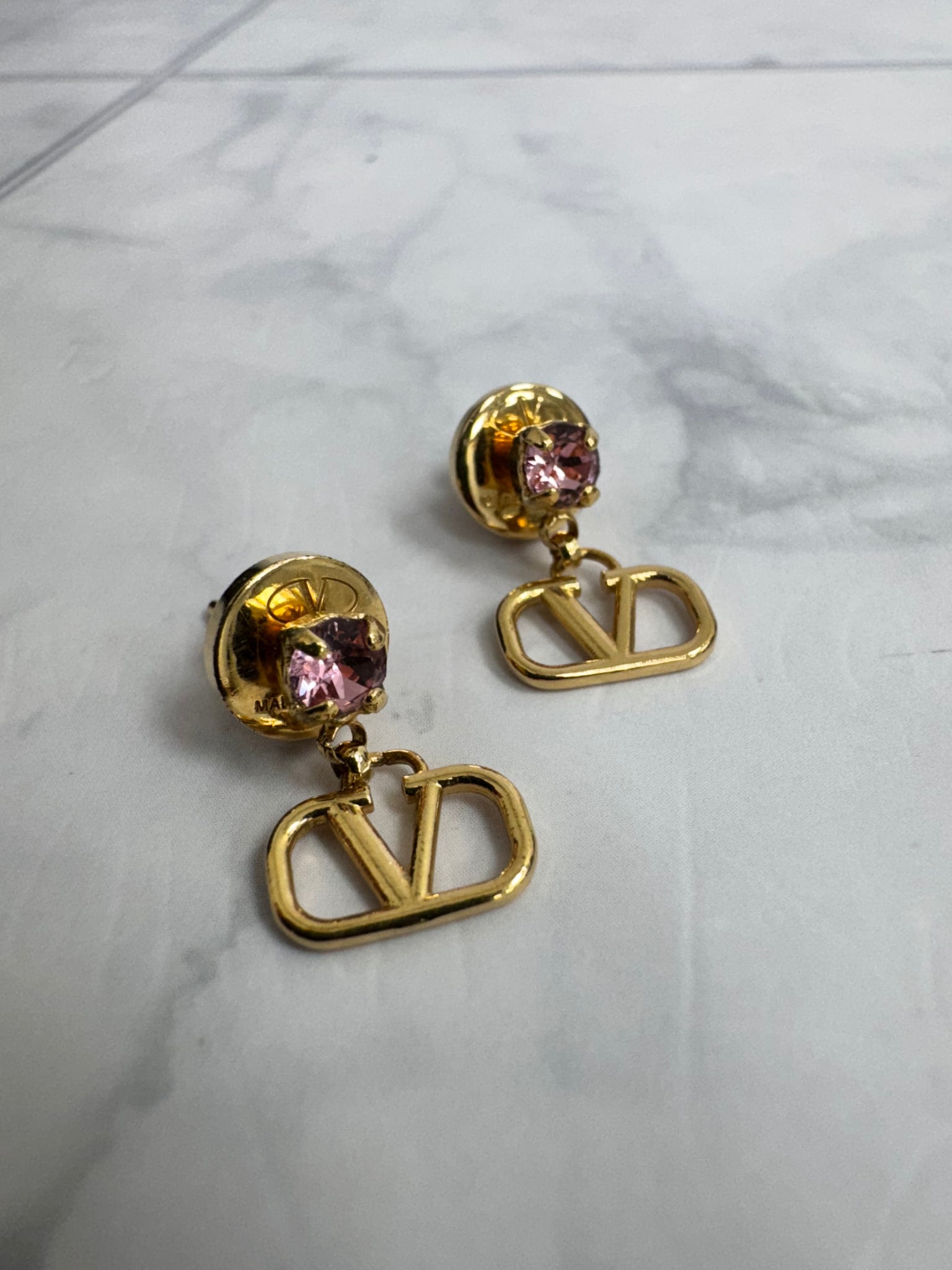 Valentino Gold And Pink VLogo Earrings