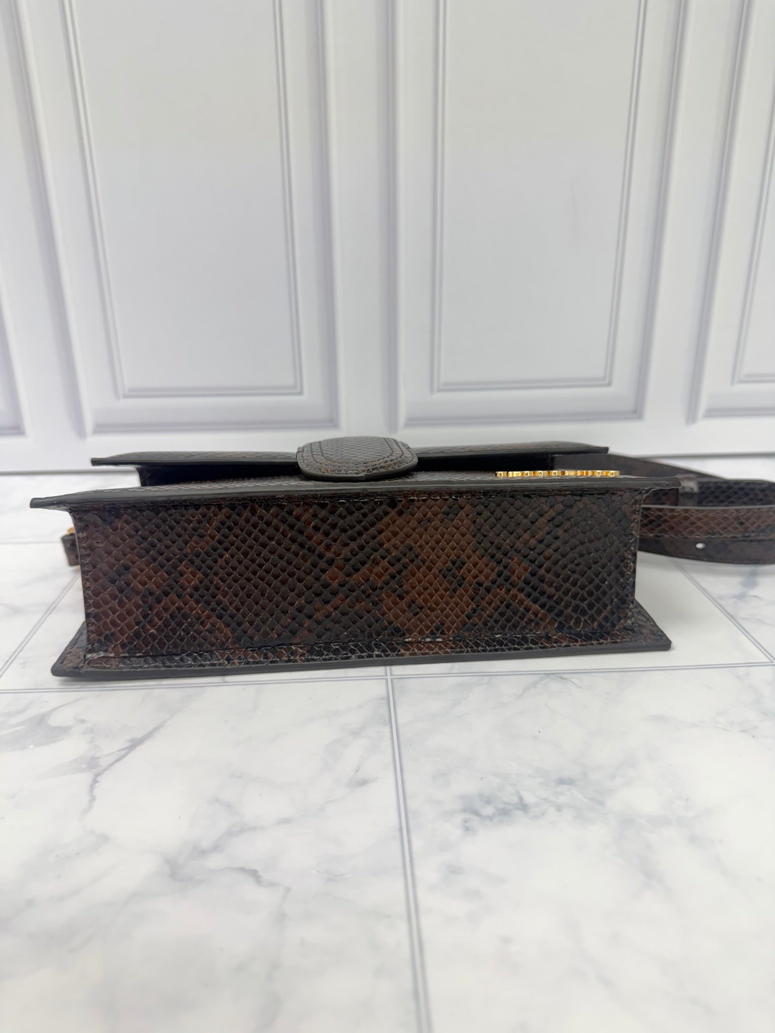 BRAND NEW - Jacquemus Brown Snakeskin Embossed Leather Le Grand Bambino 2Way Handbag
