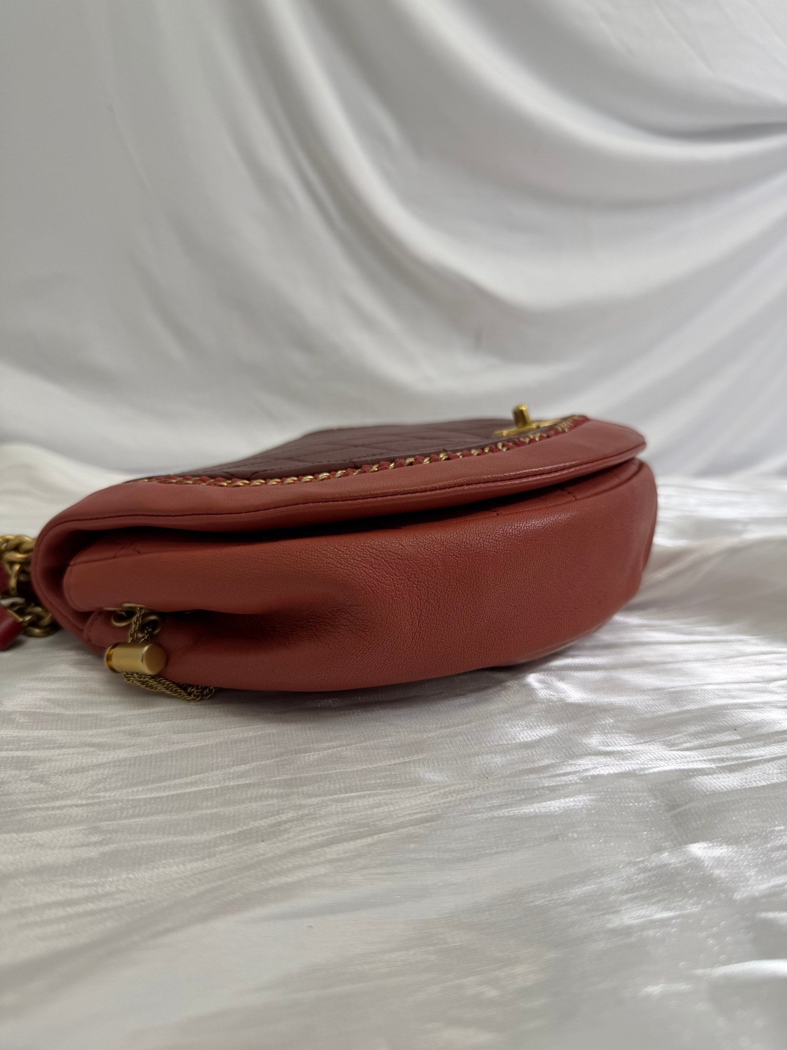 Chanel Burgundy Bi Color Quilted Calfskin Saddle Bag