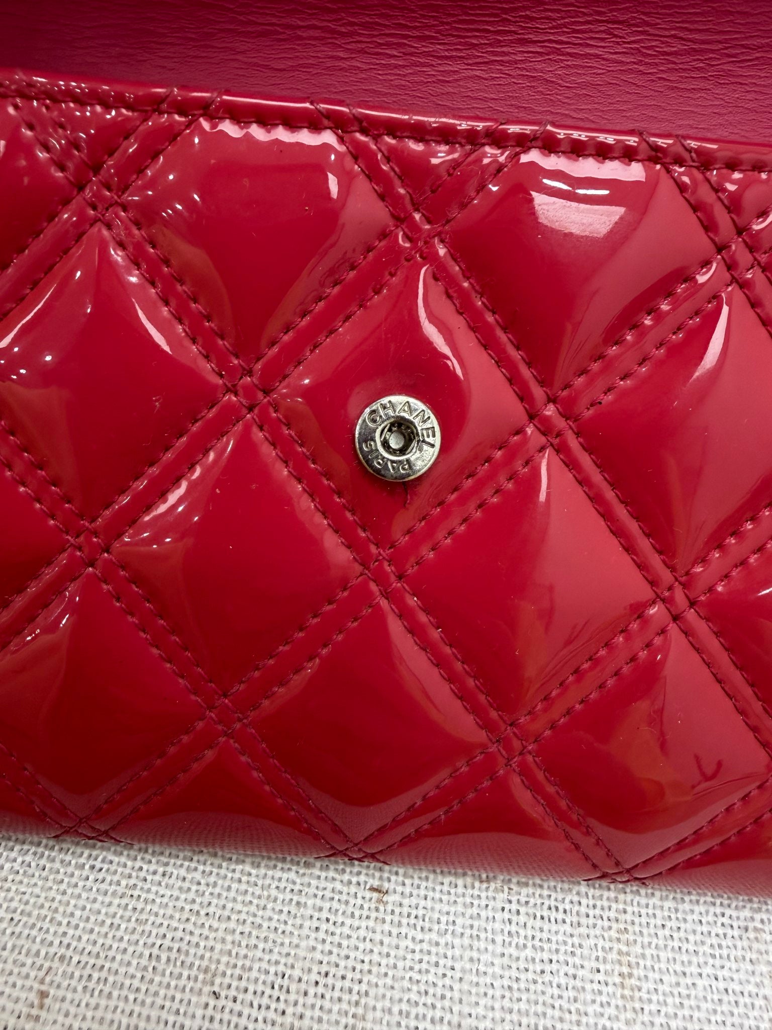 Chanel Pink Quilted Patent Leather Long Wallet