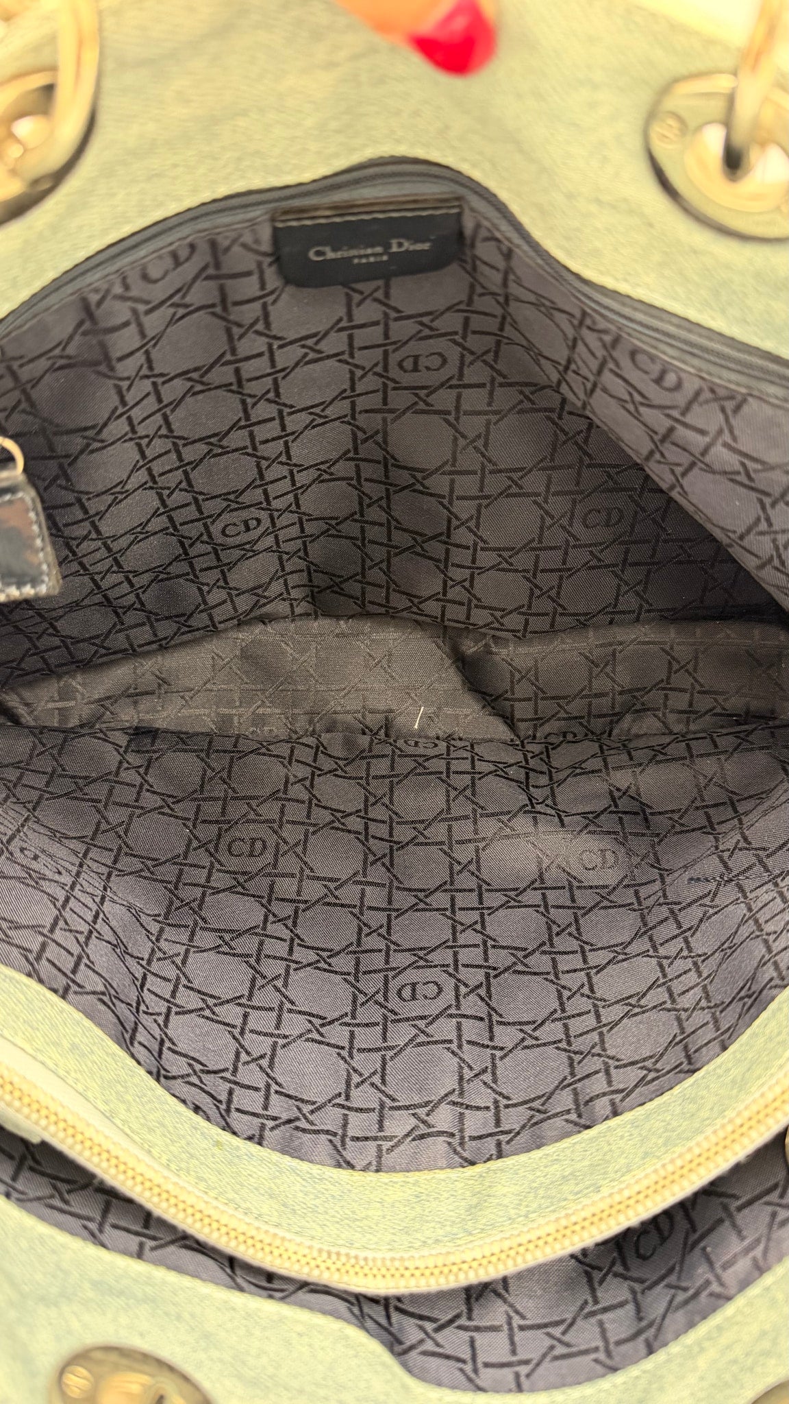 Christian Dior Denim Cannage Large Lady Dior Handbag