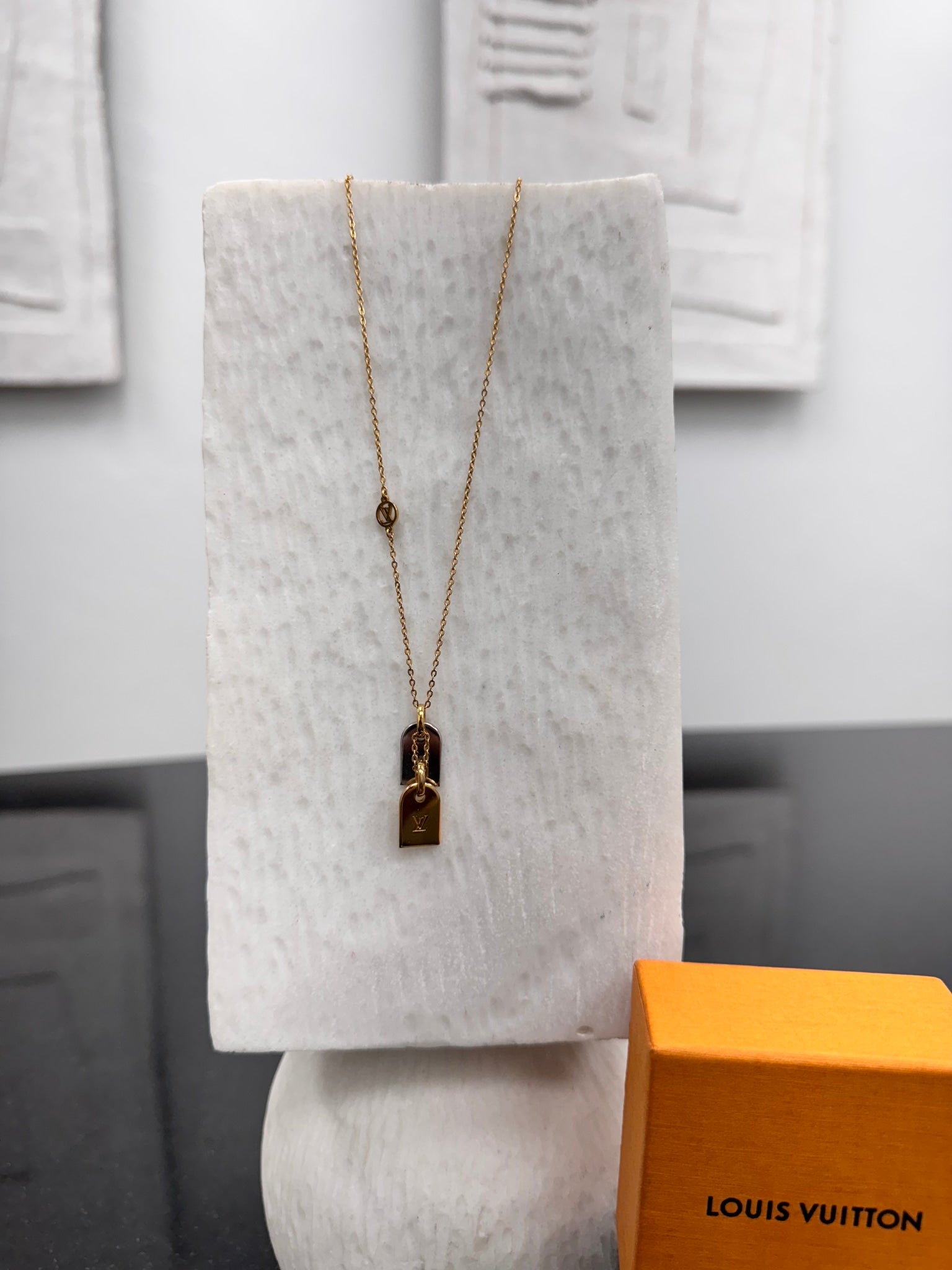 Louis Vuitton Two Tone Nanogram Name Tag Pendant Necklace