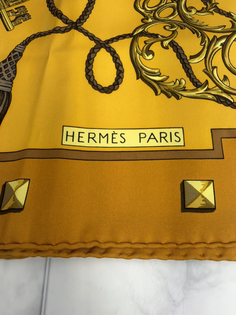 Hermes Gold & Yellow Silk Les Cles Scarf