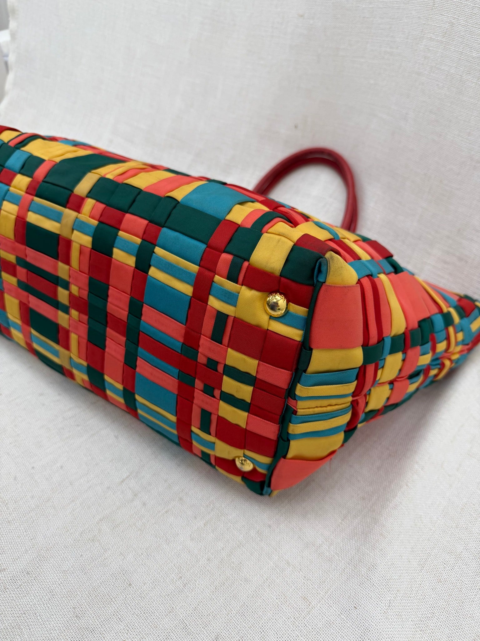 Prada Multicolor Woven Nylon Large Tote Bag