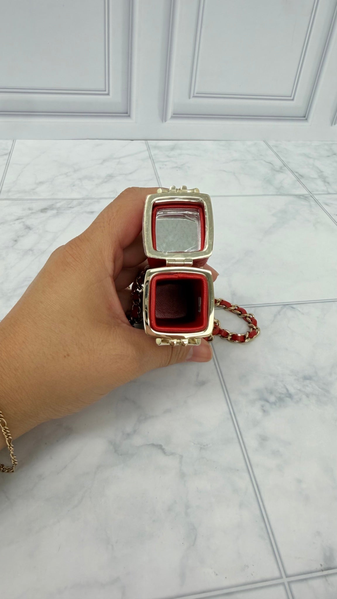 Chanel Red Lambskin Leather Lipstick Case Holder Crossbody