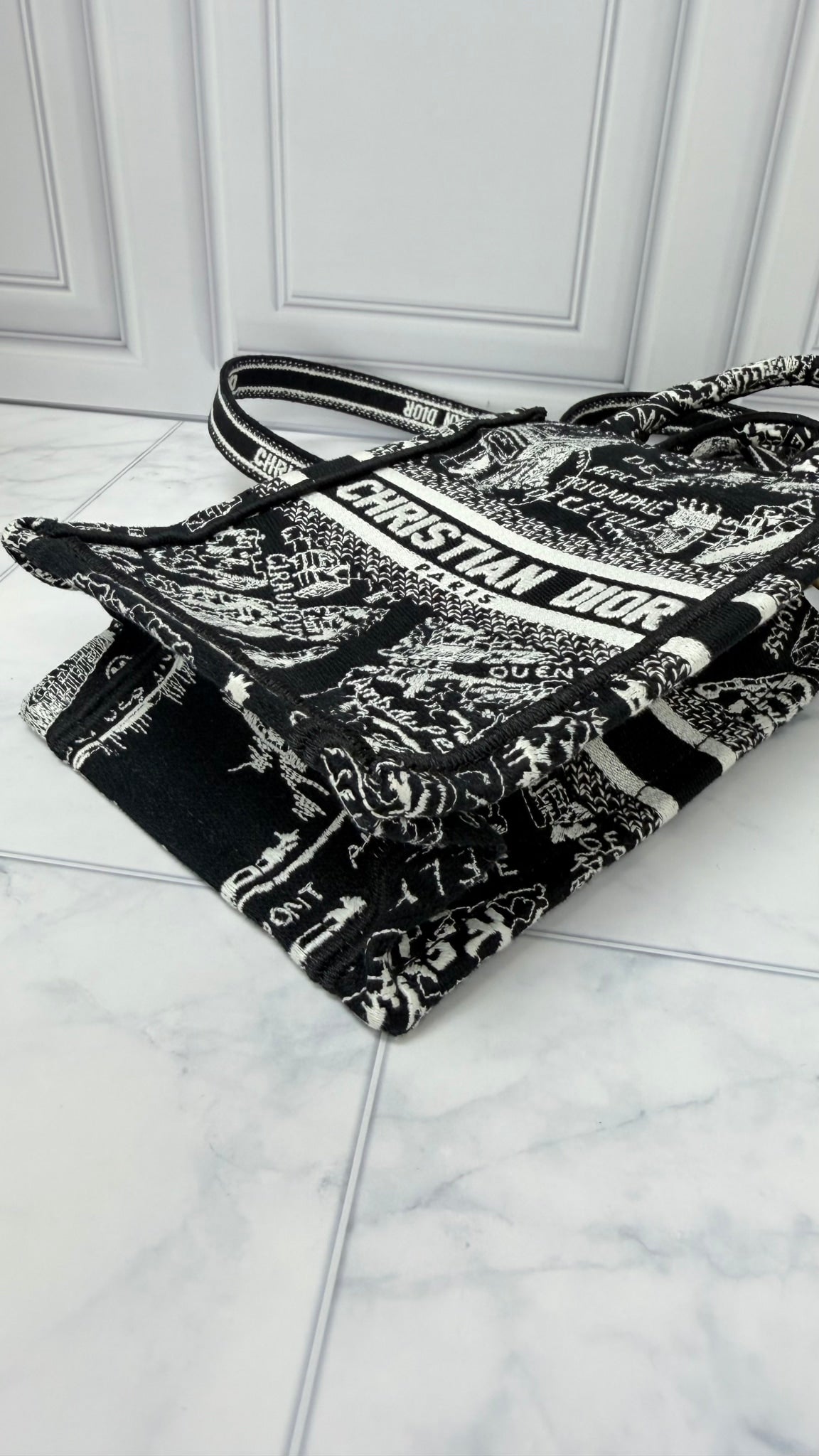 Christian Dior Black And White Canvas Vertical Mini Book Crossbody Tote Bag