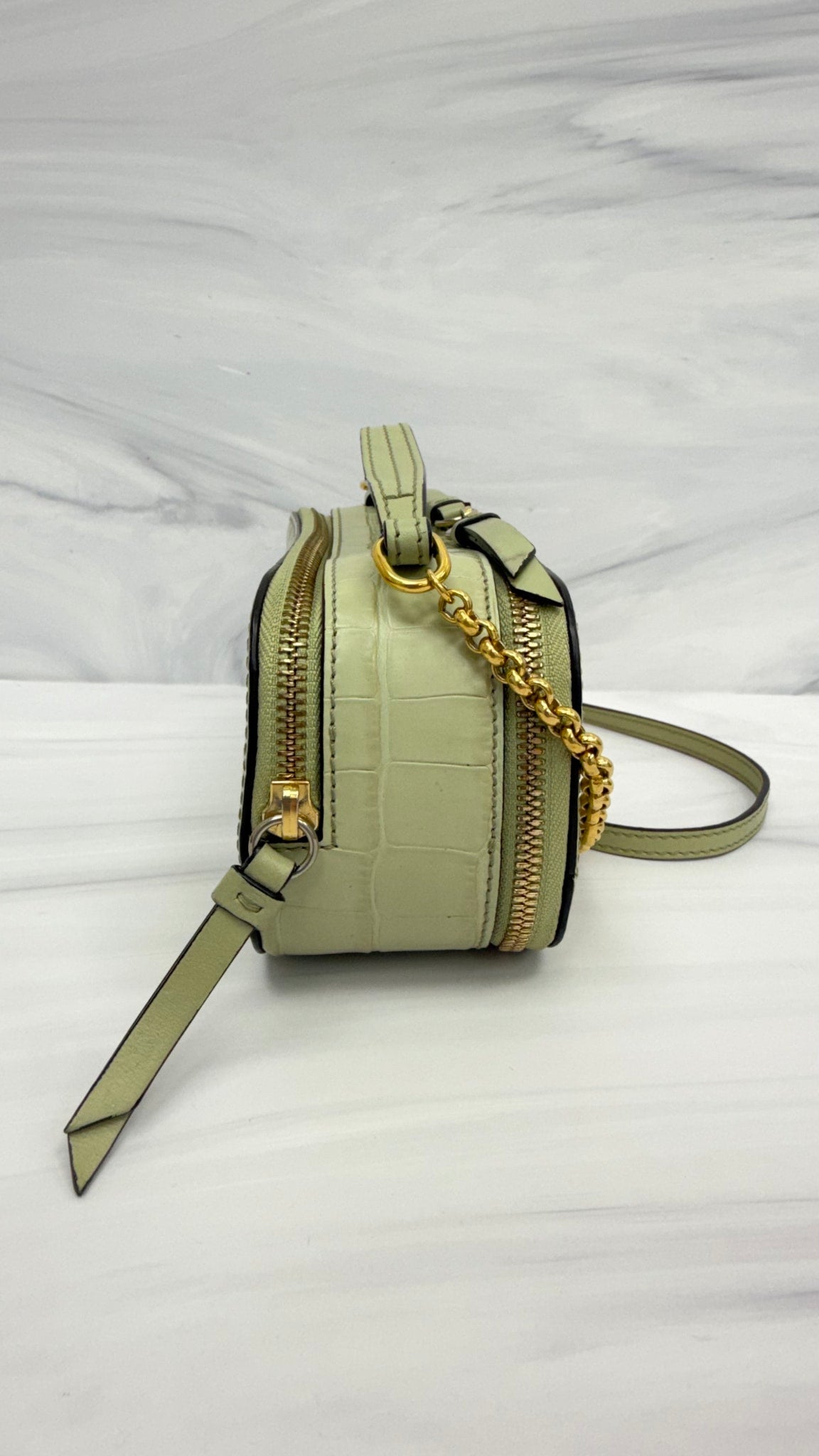 Chloe Green Croc Embossed Leather Vanity Handbag
