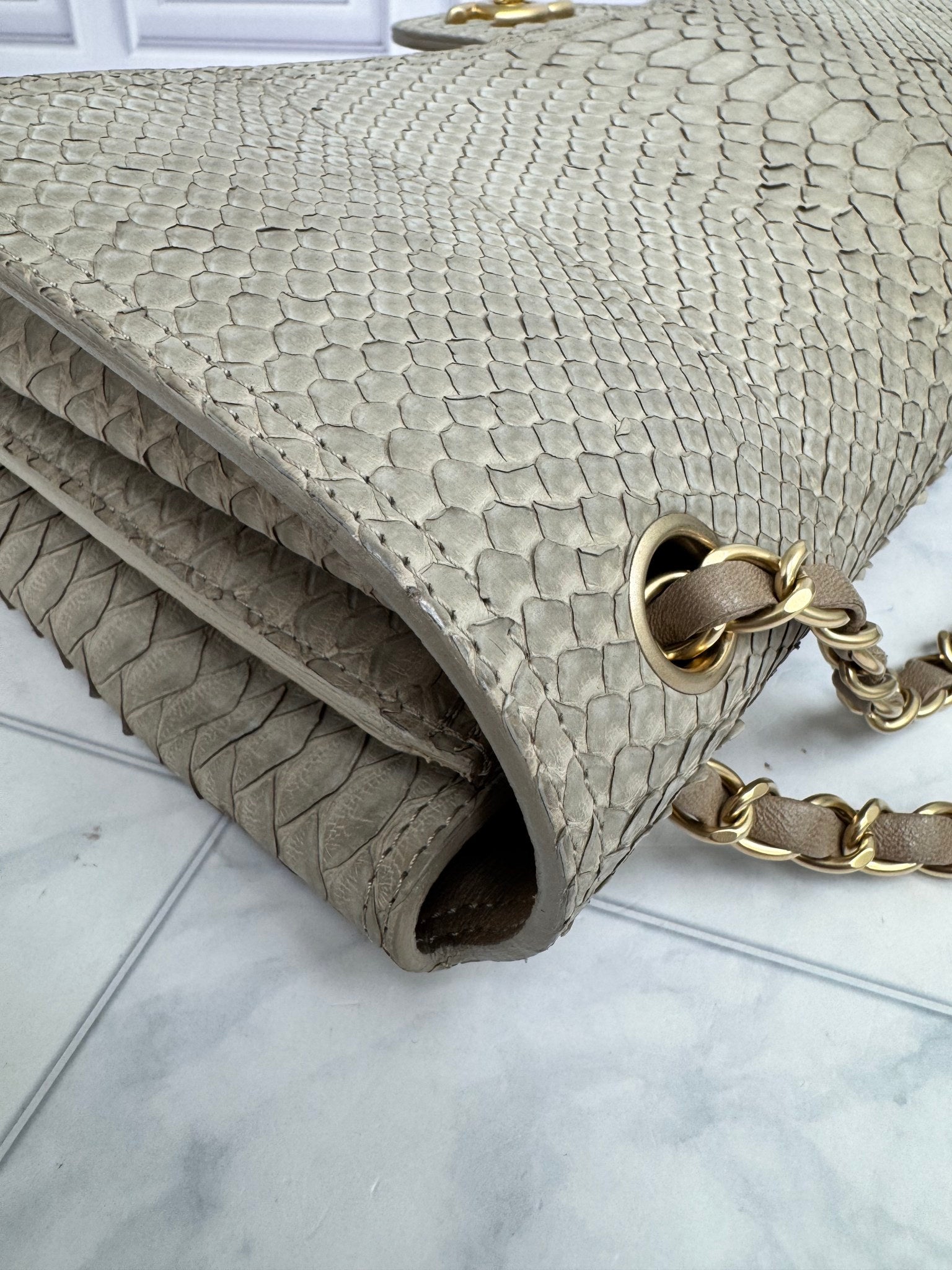 Chanel Grey Python Maxi Single Flap Bag