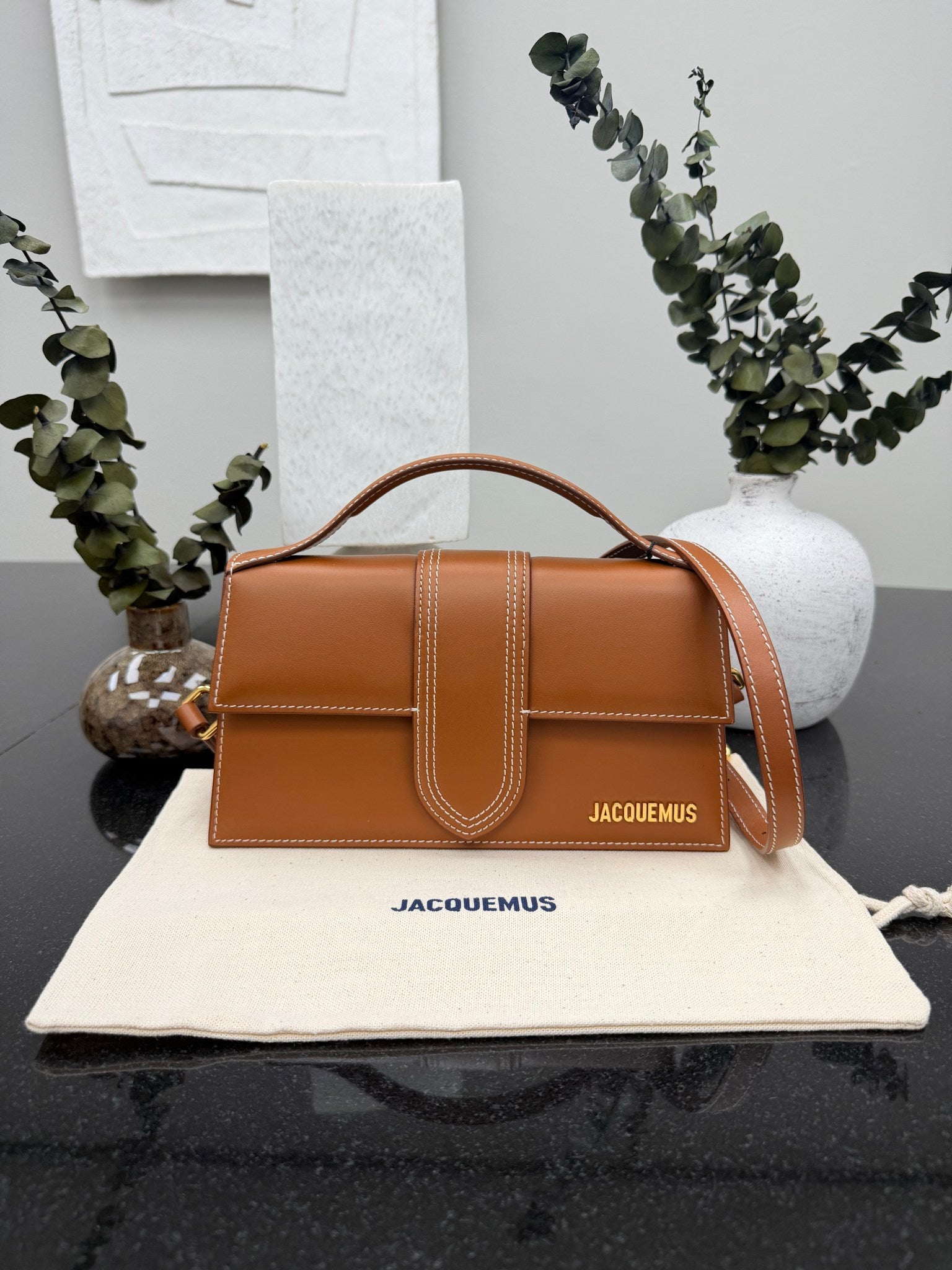BRAND NEW - Jacquemus Light Brown Leather Le Grand Bambino Handbag 2Way Handbag