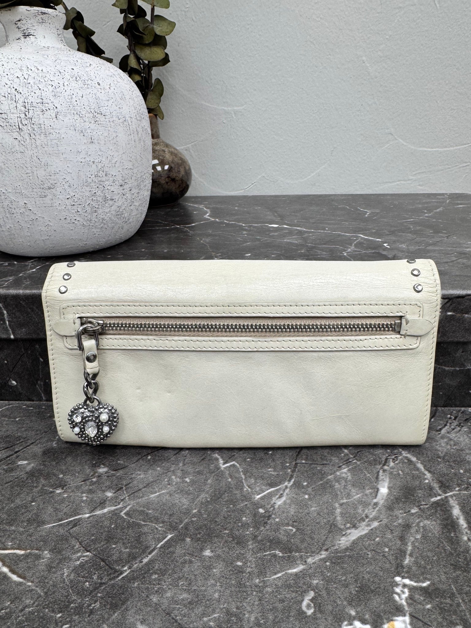MIUMIU Off White Leather Studded Long Wallet