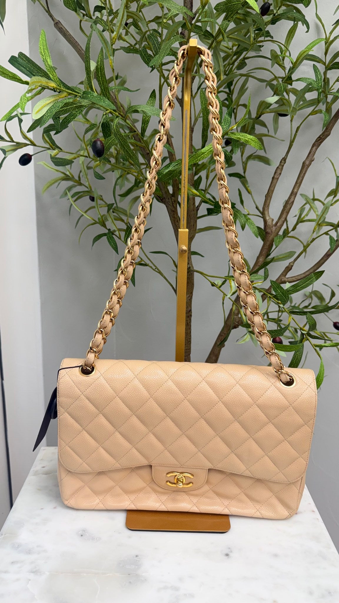 Chanel Beige Caviar Leather Large Double Flap Bag