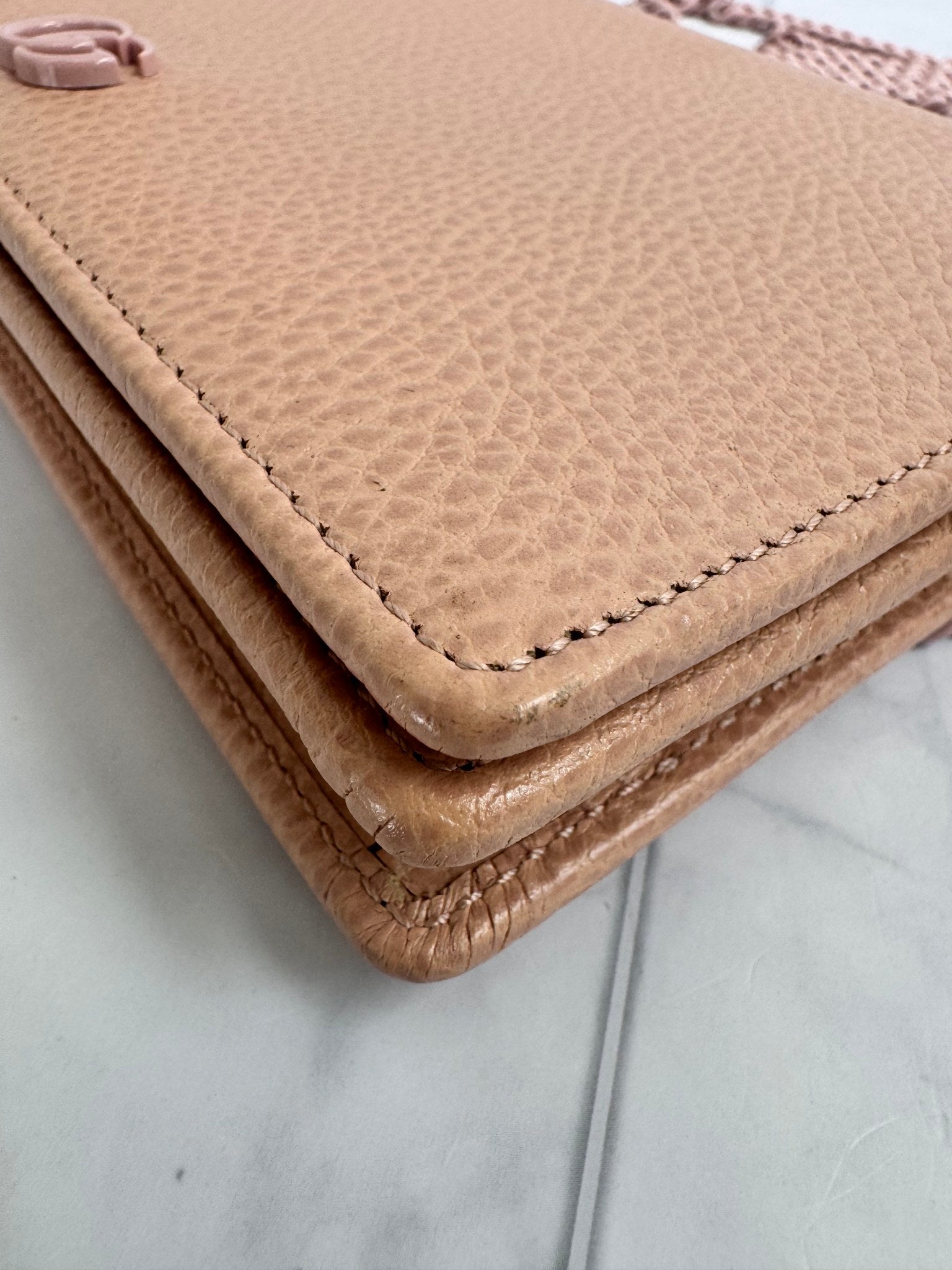 Gucci Pink Pebbled Leather Wallet On A Chain