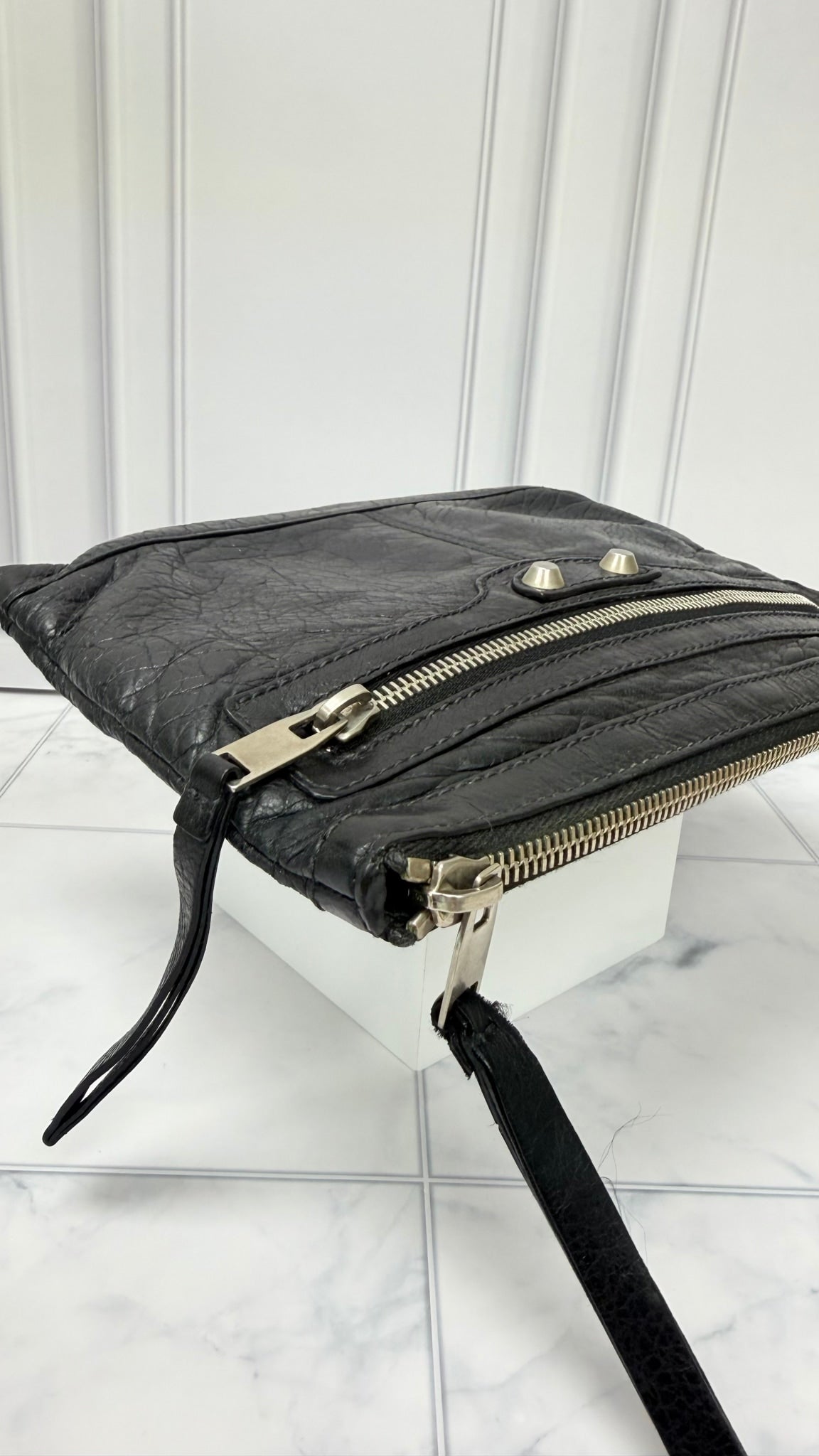 Balenciaga Black Leather City Clip Clutch Pouch