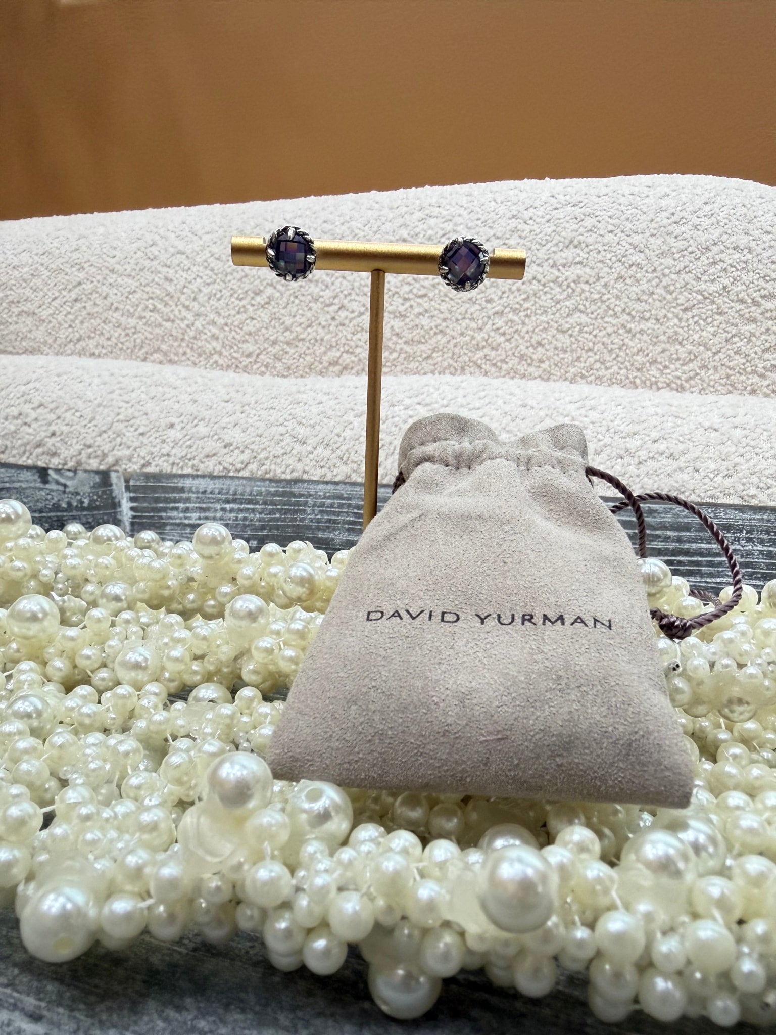 David Yurman Amethyst Sterling SIlver Cable Earrings