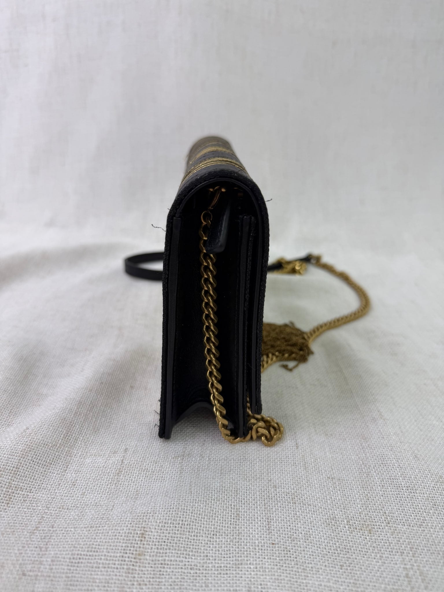 YSL Saint Laurent Black And Gold Kate Striped Bag