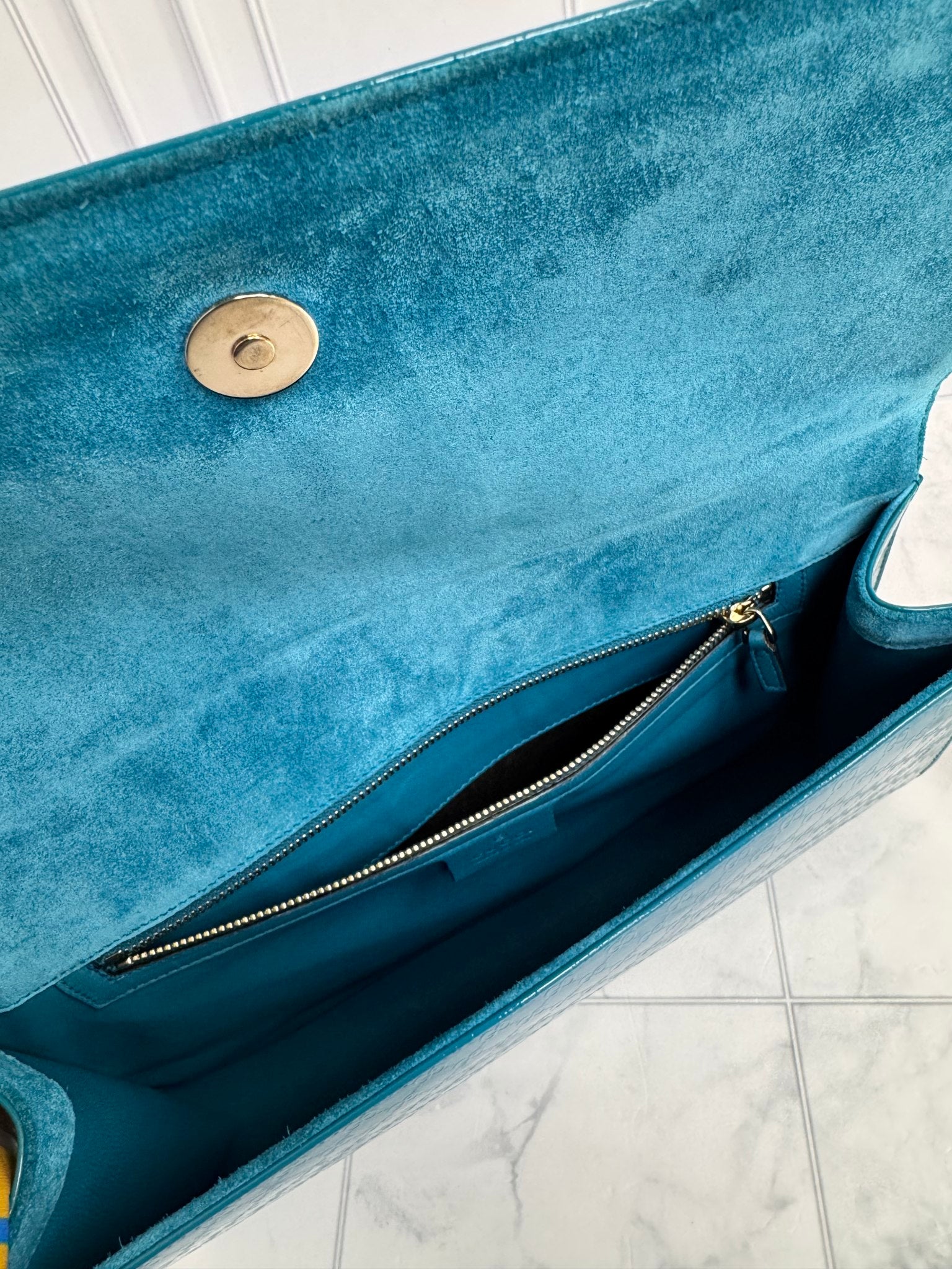 Gucci Turquoise Microguccissima Patent Leather Broadway Clutch Bag