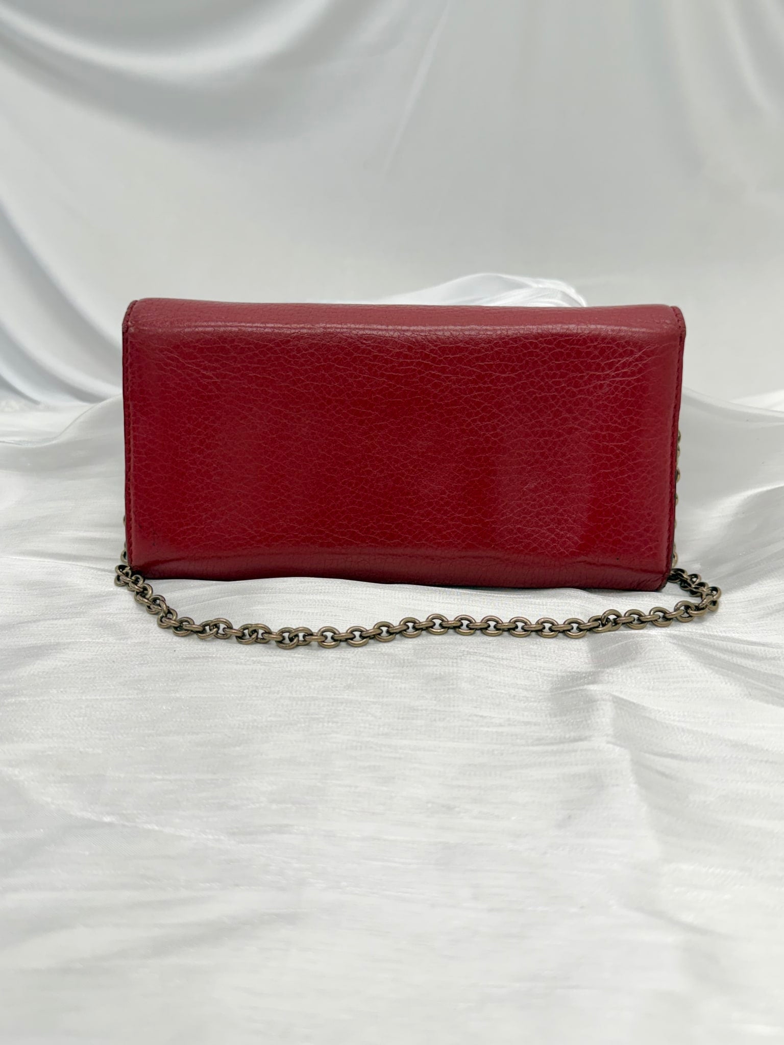 Gucci Red Leather Bamboo Wallet on a Chain
