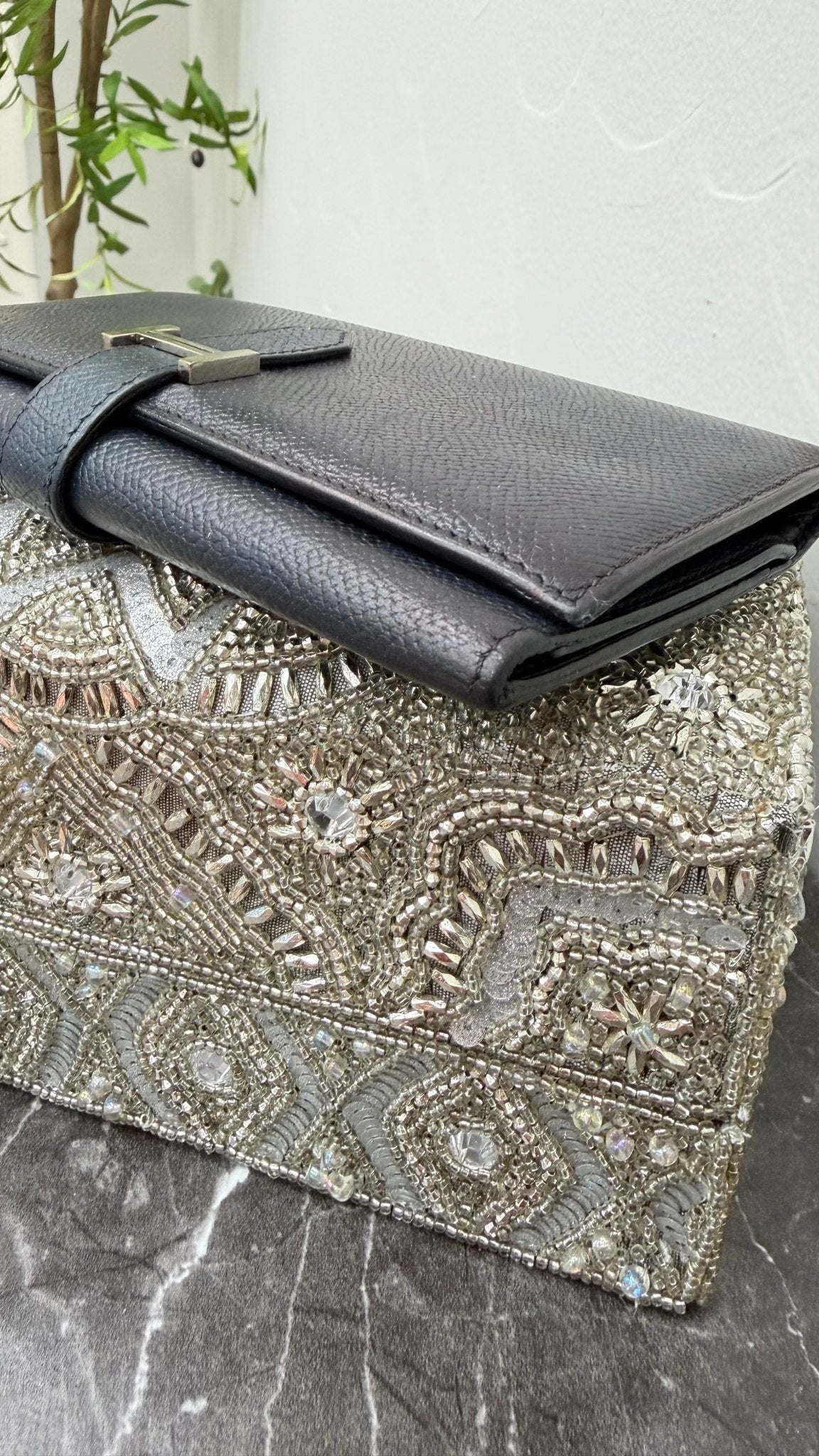 Hermes Black Epsom Leather Bearn Soufflét Long Wallet