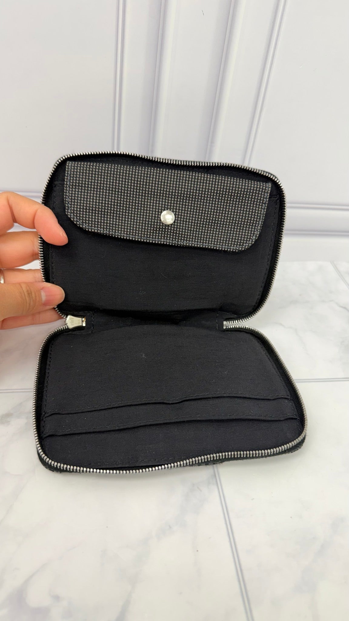 Hermes Grey Canvas Herline Zippy Wallet