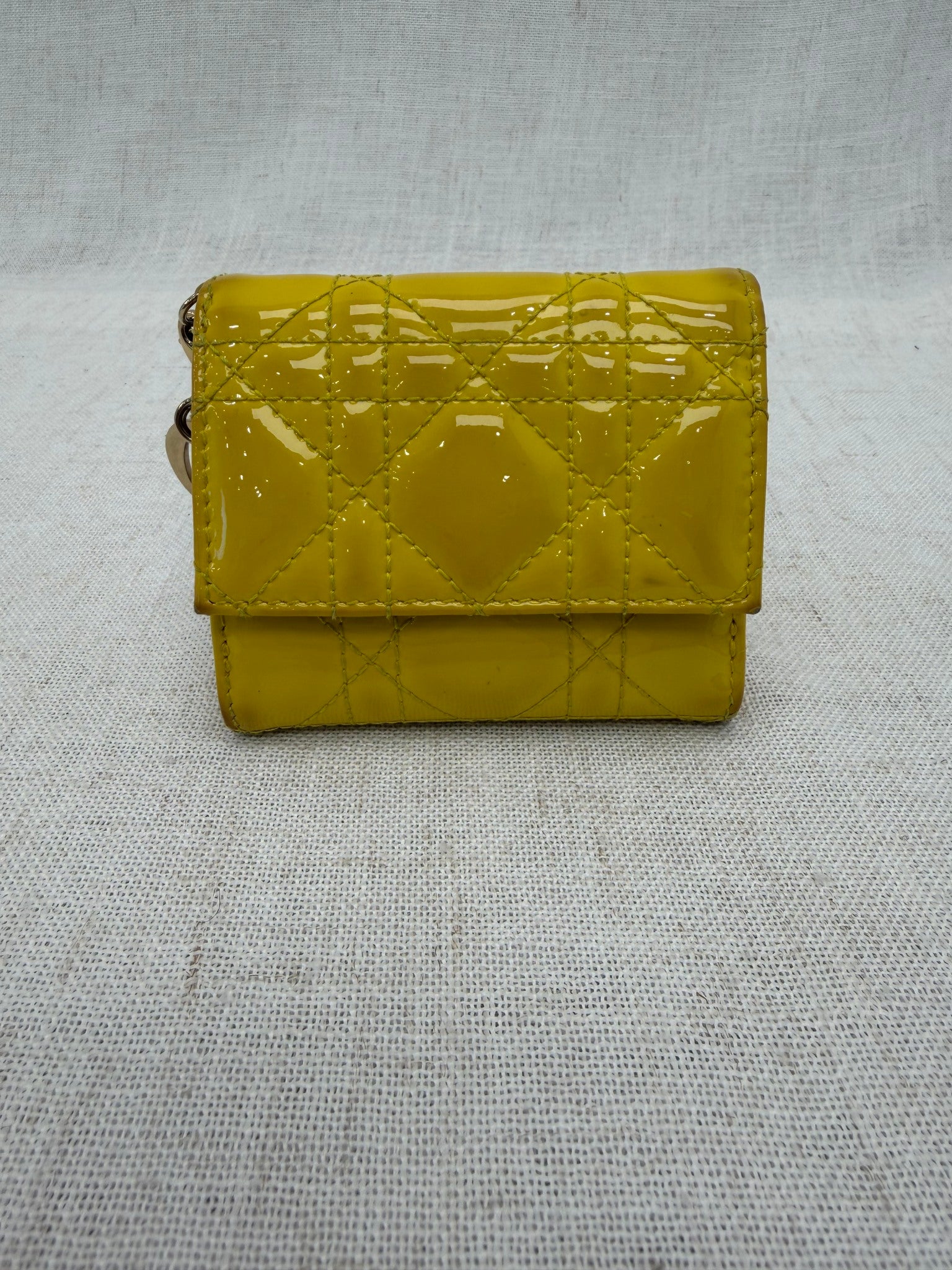 Christian Dior Yellow Cannage Patent Leather Lady Dior Lotus Wallet