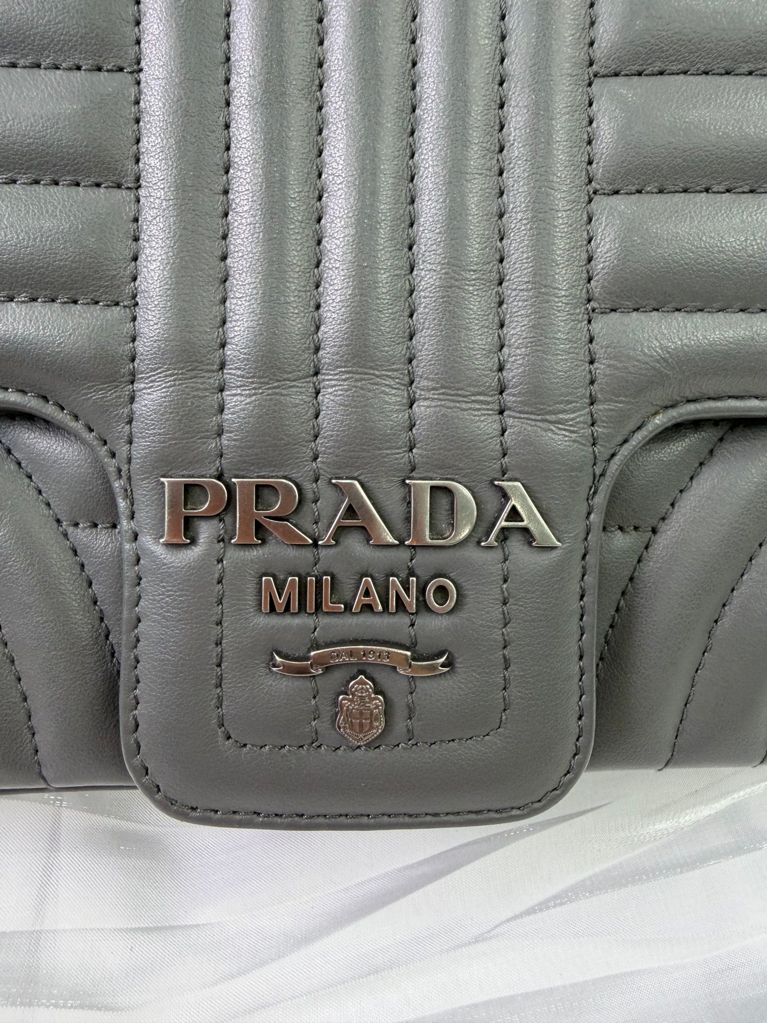 Prada Gray Leather Diagramme Shoulder Bag