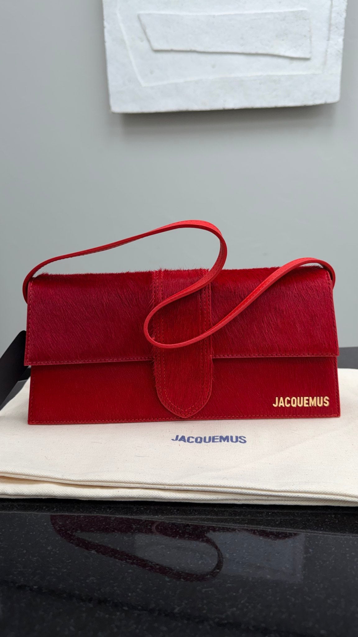 BRAND NEW - Jacquemus Red Pony Hair Le Bambino Long Bag